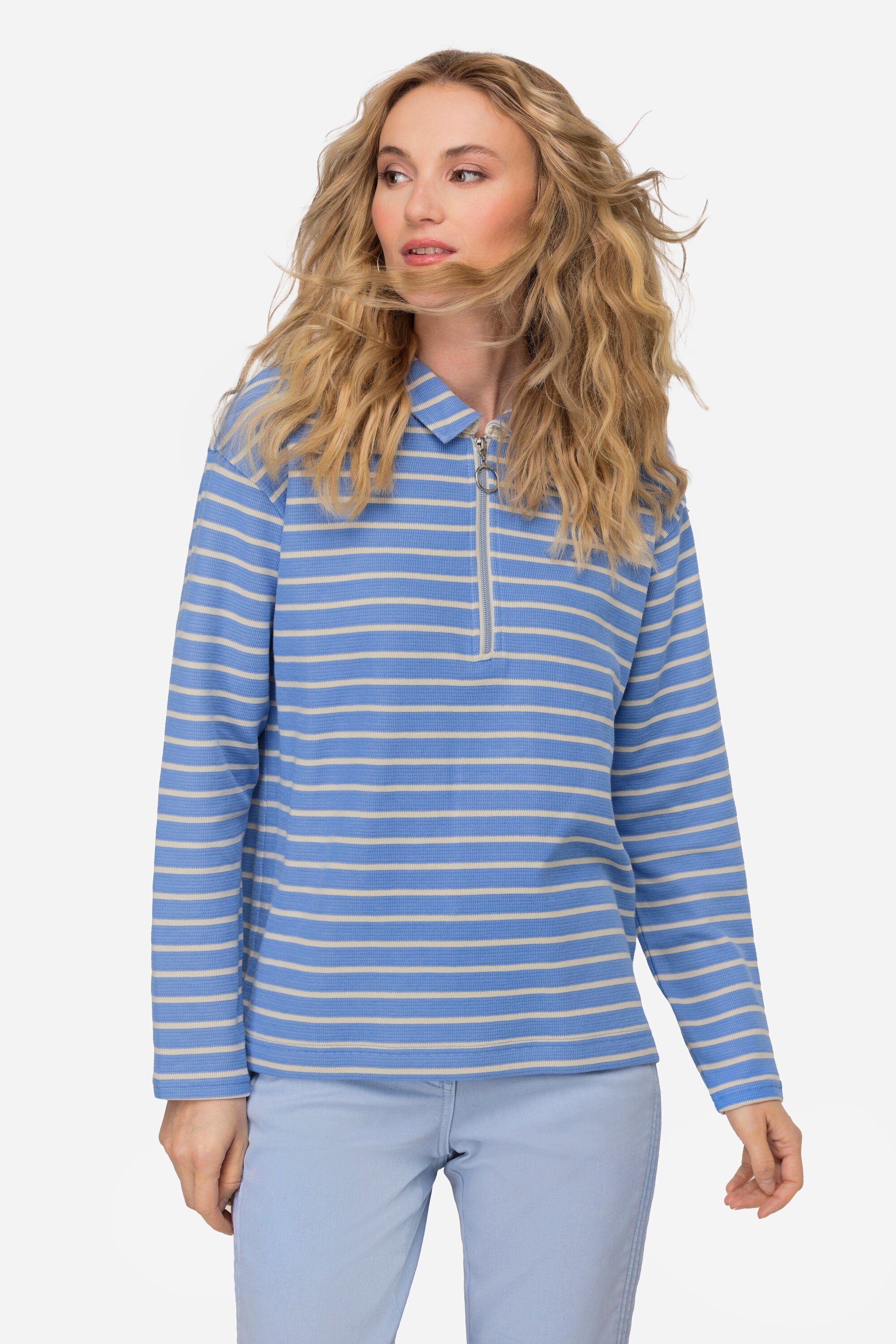 Laurasøn Sweatshirt Sweatshirt Ringel Polokragen Langarm wolkenblau