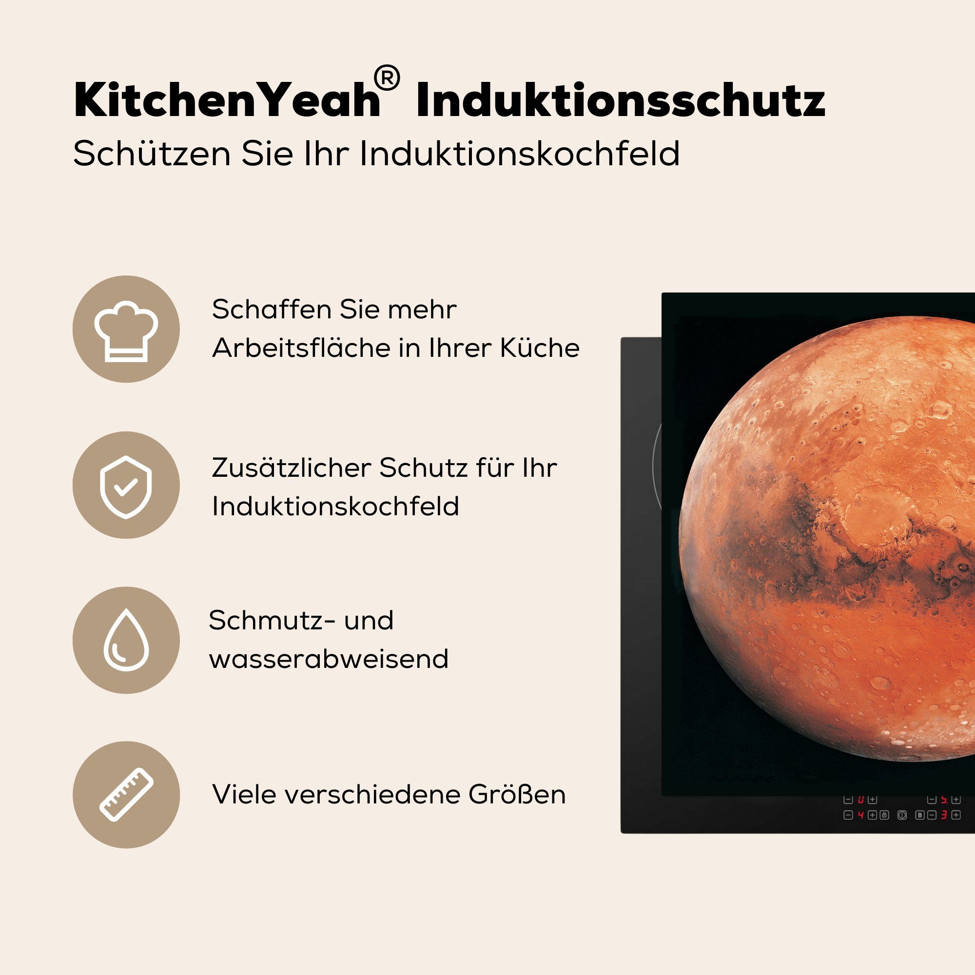 Mars Hintergrund, cm, Vinyl, für MuchoWow küche vor 78x78 Ceranfeldabdeckung, (1 Arbeitsplatte Der Planet Herdblende-/Abdeckplatte tlg), schwarzen einem