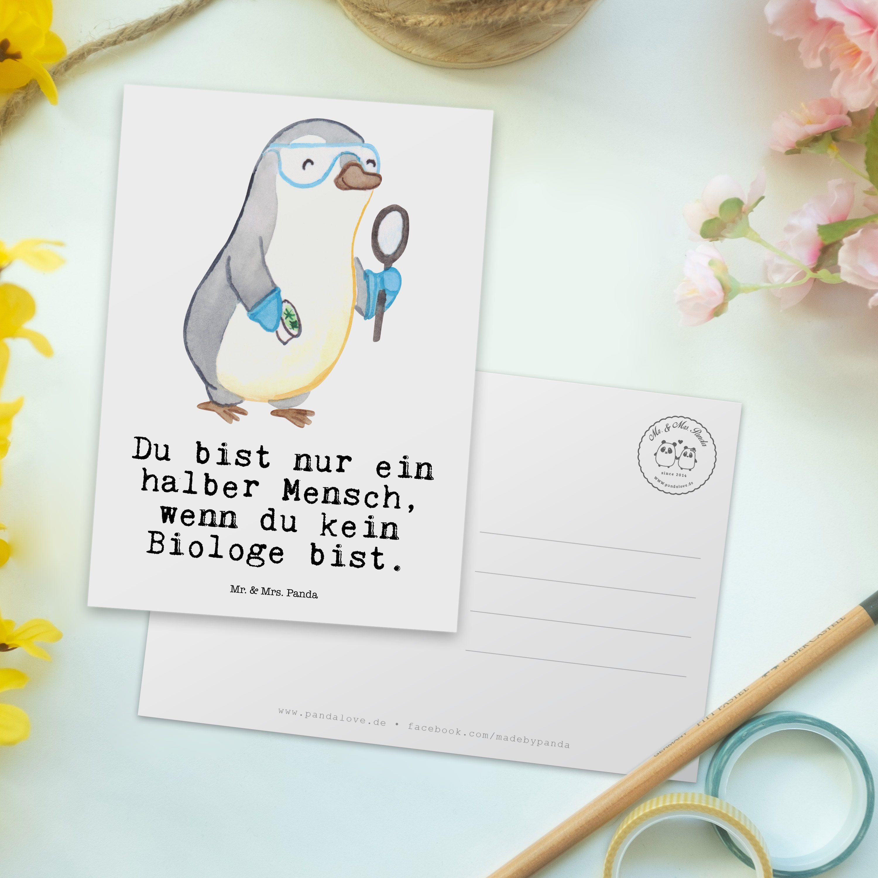 Mrs. Naturwissenscha Postkarte - & - mit Weiß Panda Mr. Herz Master, Biologe Geschenk, Kollegin,