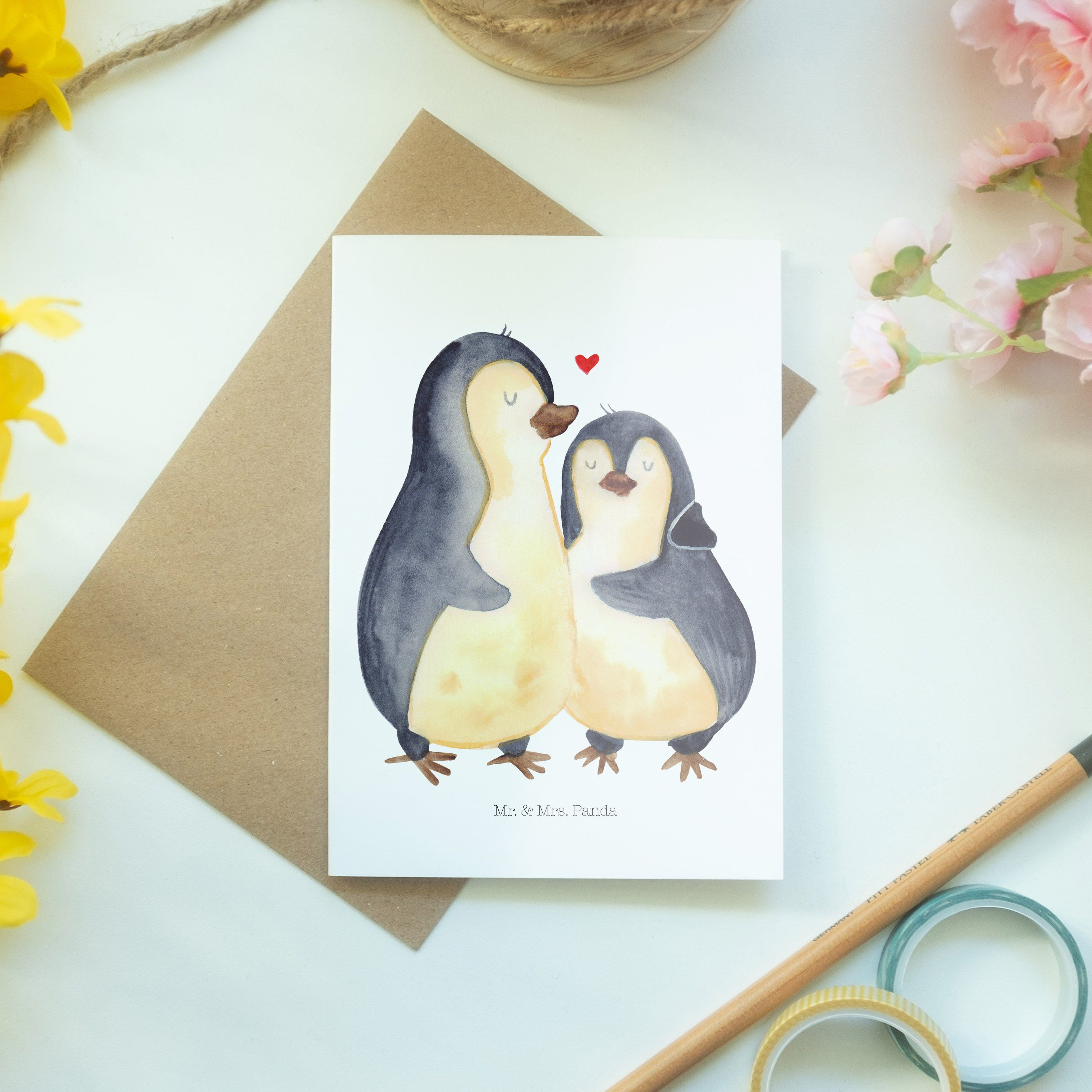 Weiß umarmend - See Pinguin Panda Mrs. Grußkarte Liebespaar, & Geburtstagskarte, Geschenk, Mr. -