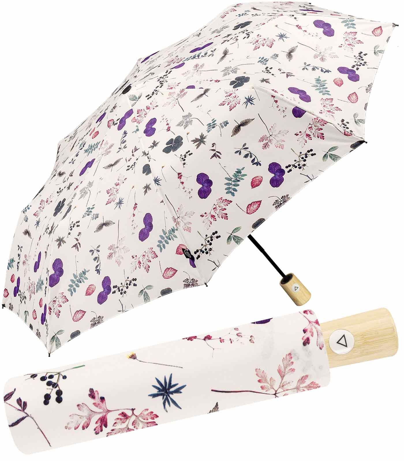 HAPPY RAIN Taschenregenschirm Earth - nachhaltiger Schirm Auf-Automatik - Leaves, gut geschützt etwas für die Umwelt tun