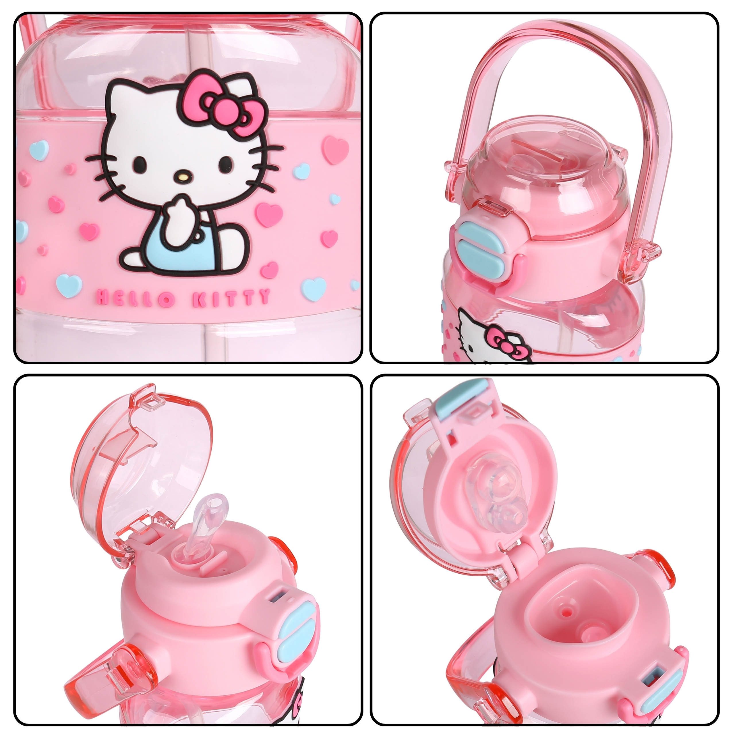 Hello Kitty Trinkflasche Hello Kitty Trinkflasche mit Griff und Trinkhalm, 650 ml