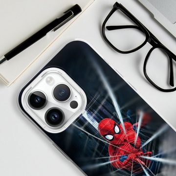 DeinDesign Handyhülle Marvel Kinofilm Spider-Man Webs In Action, Apple iPhone 14 Pro Silikon Hülle Bumper Case Handy Schutzhülle