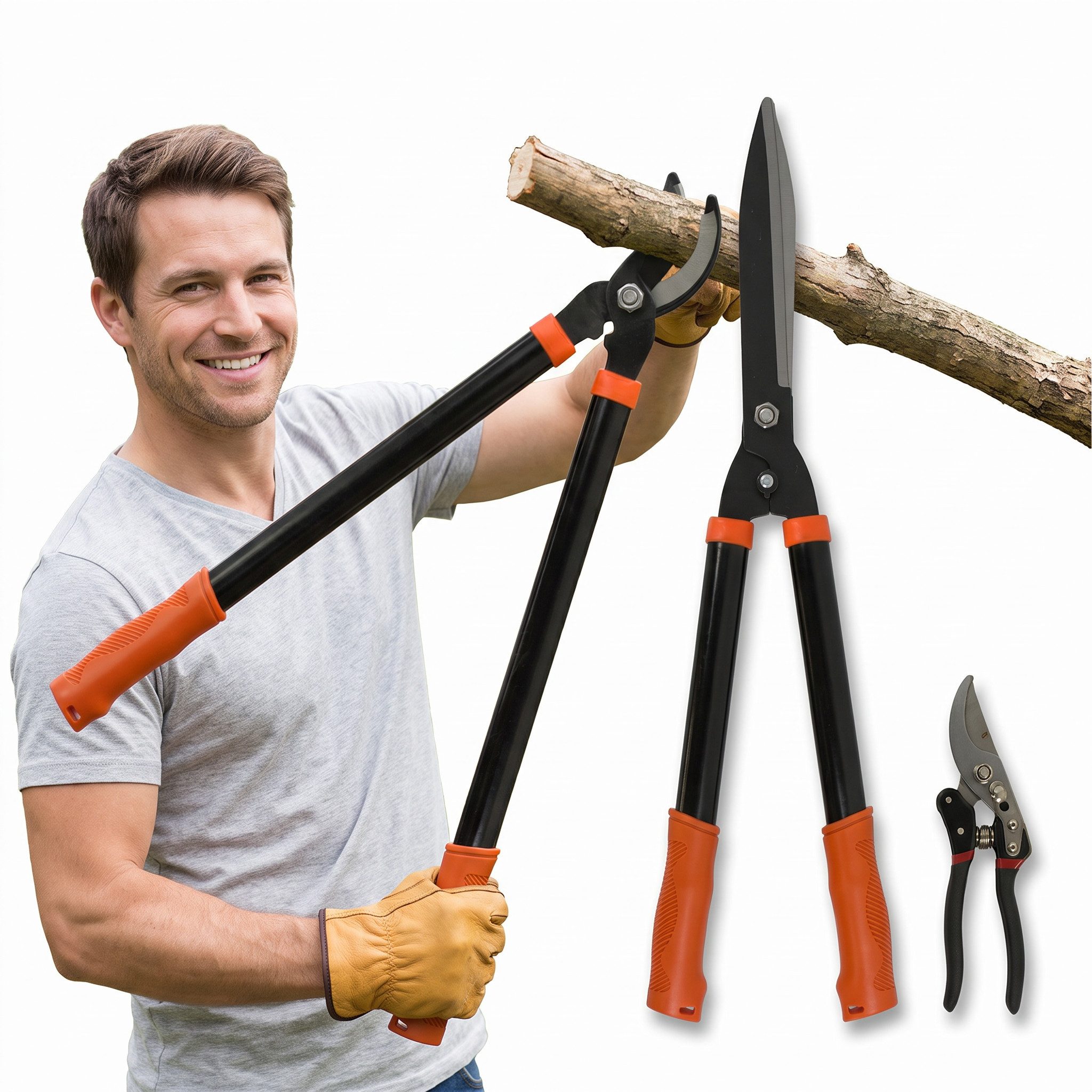 Hikey Gartenschere Gartenscheren-Set 3-teilig, (Set, 3-tlg., Heckenschere, Astschere, Einhandschere), 3-teilig, Bypass, bis 30 mm, gehärteter Stahl