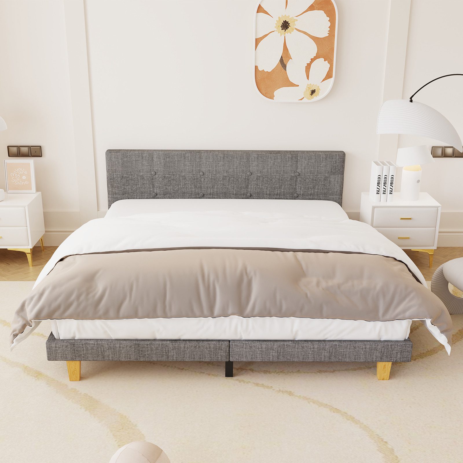 oyajia Polsterbett Bettrahmen Doppelbett, Bettrahmen mit Kopfteil und Latte günstig online kaufen