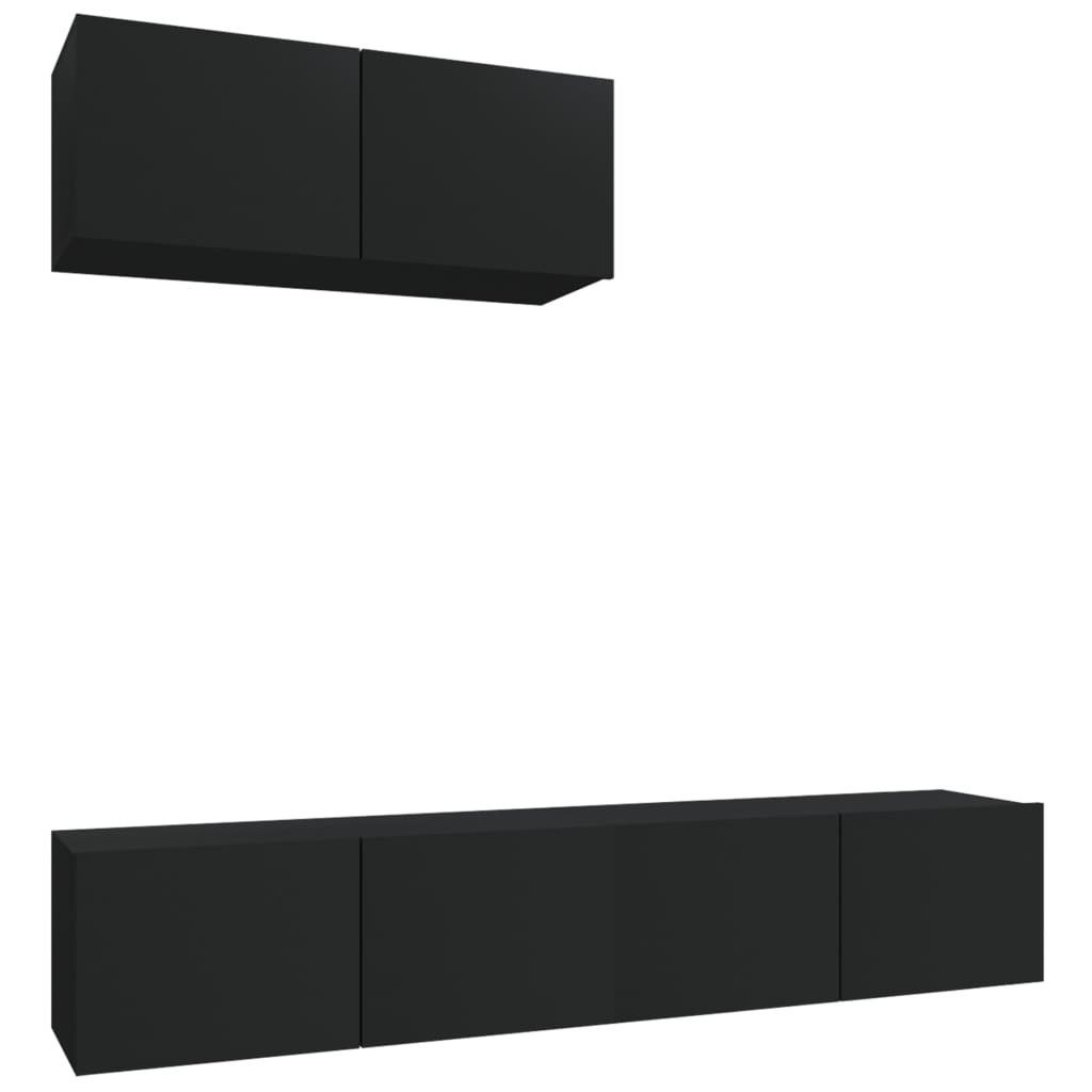 vidaXL TV-Schrank 3-tlg. TV-Schrank-Set Schwarz Holzwerkstoff günstig online kaufen