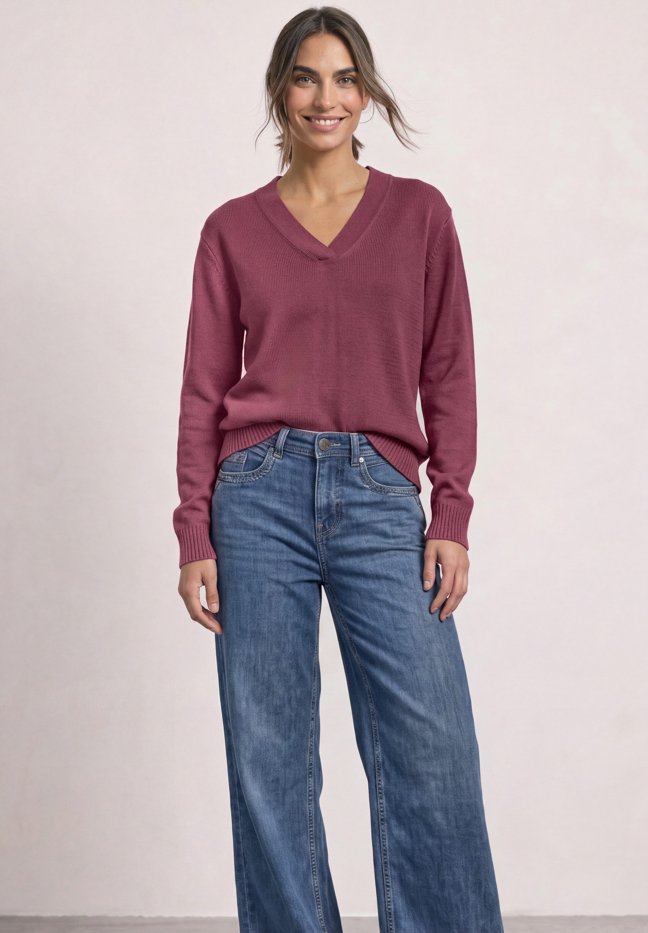 STREET ONE V-Ausschnitt-Pullover im soften Baumwoll-Mix