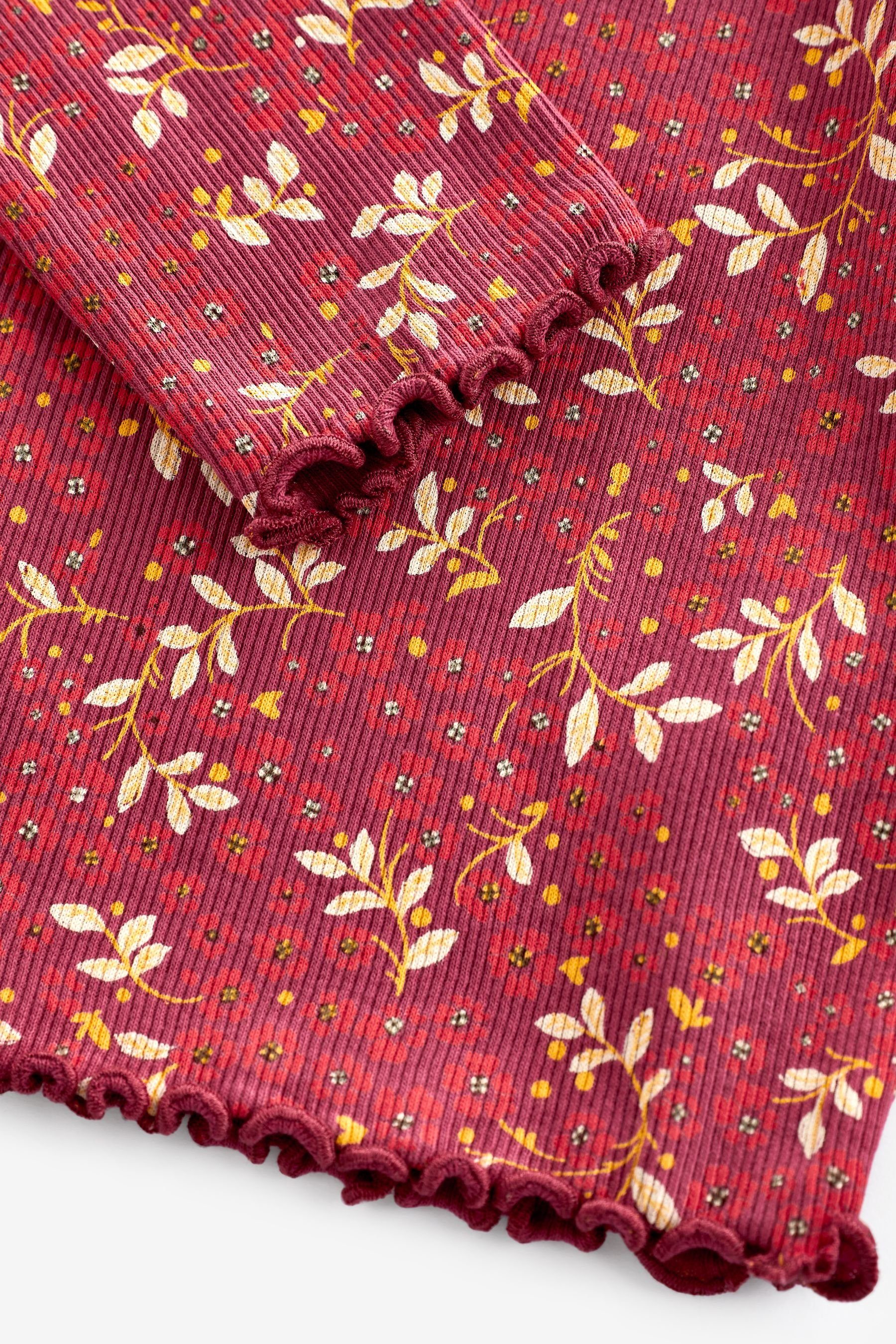 Next Langarmshirt Langärmeliges Red (1-tlg) Floral Feinripp-Shirt