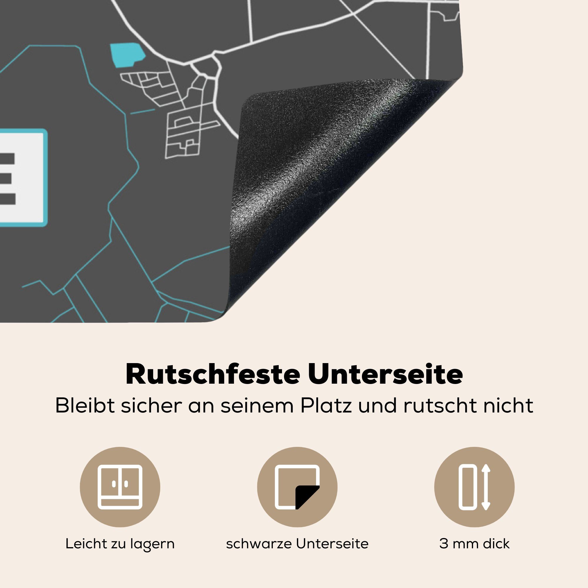 Blau - Peine Arbeitsplatte Deutschland, 78x78 Stadtplan tlg), Ceranfeldabdeckung, MuchoWow küche Vinyl, - - Karte Herdblende-/Abdeckplatte cm, - (1 für