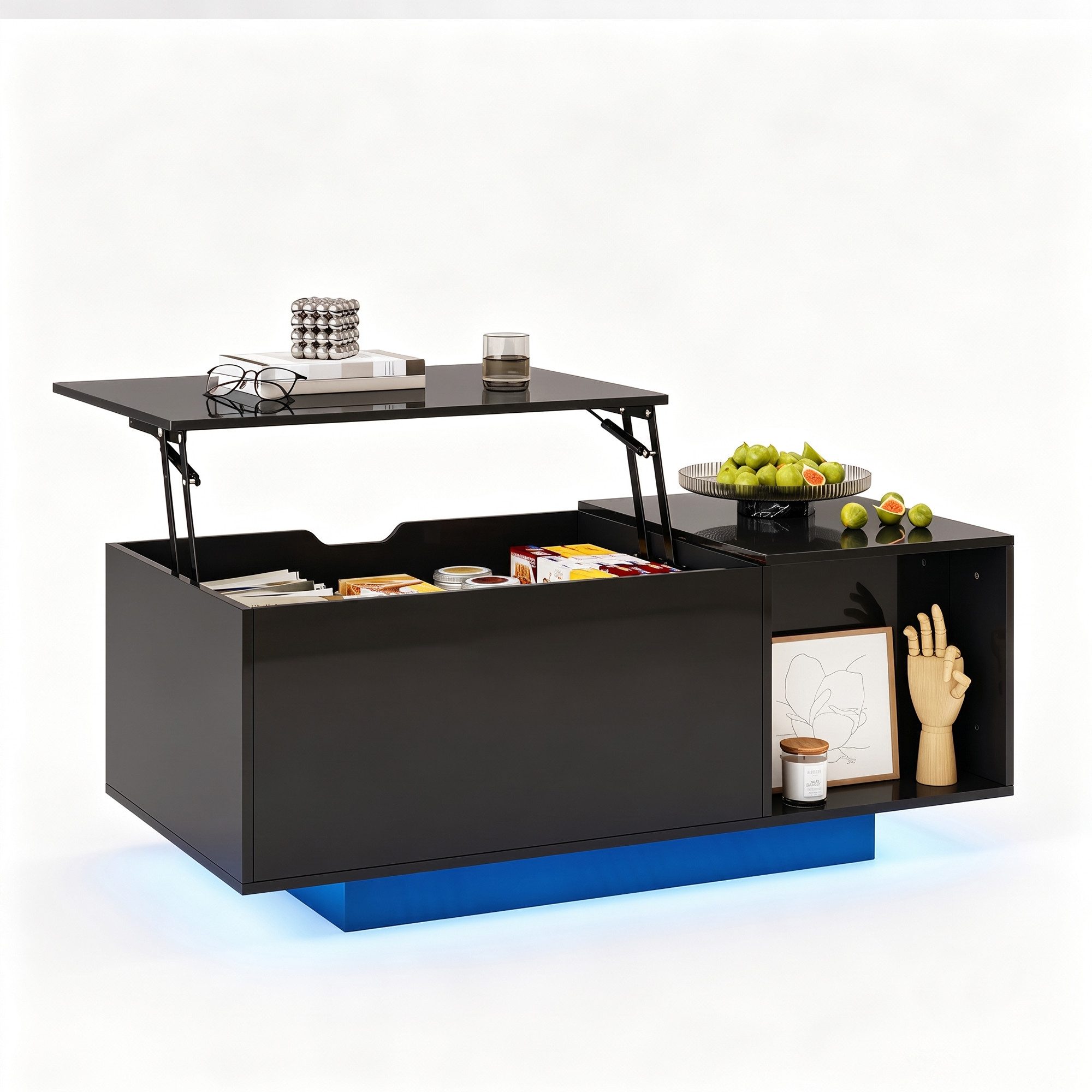 Hyaapwod Couchtisch Höhenverstellbarer Hochglanz-Couchtisch mit LED-Beleuchtung (1-St)