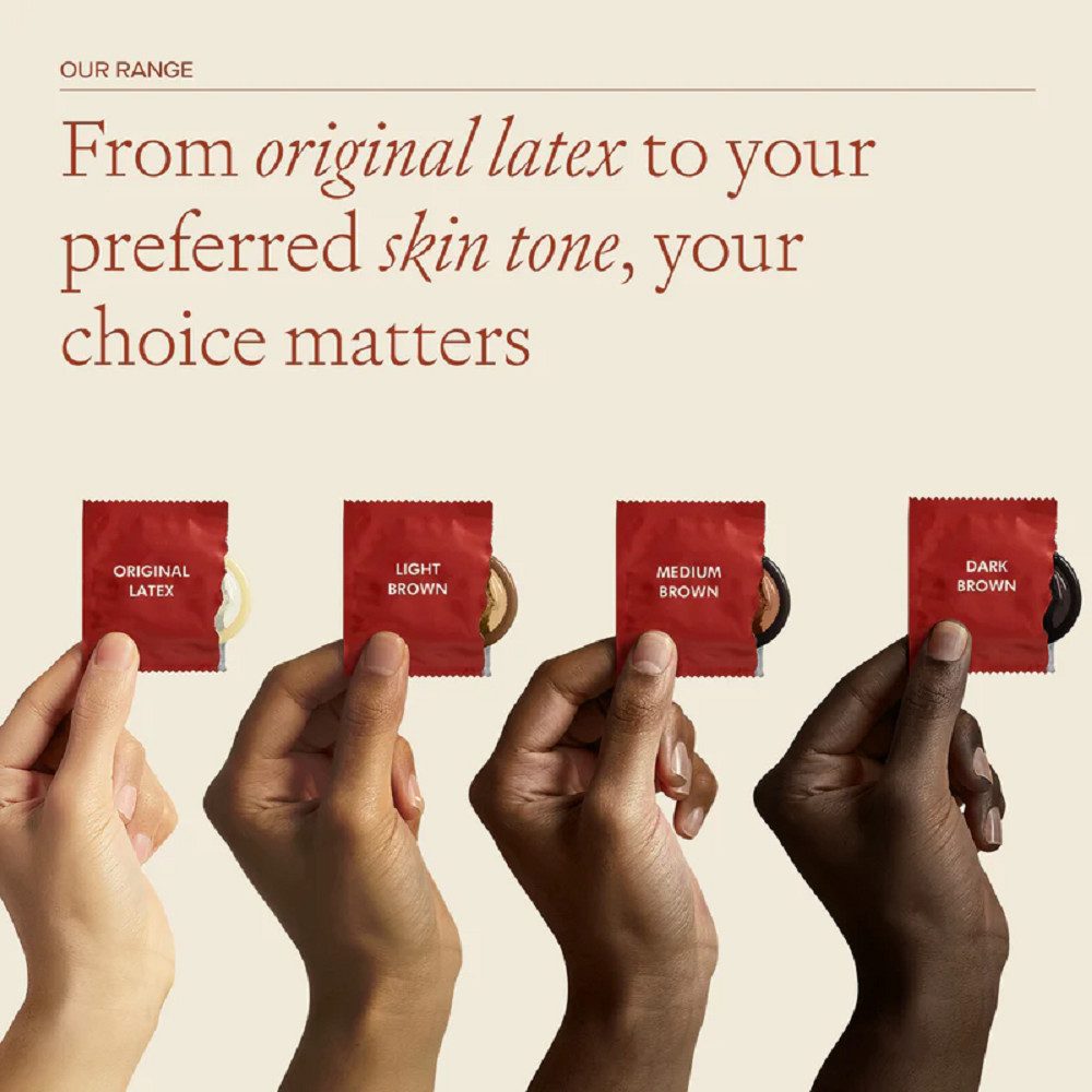 Roam Condoms Kondome Skin Tone Farbe: Medium Brown, Packung mit, 12 St., vegane Kondome aus fair gehandeltem Latex, dünne Kondome in natürlichen Farben