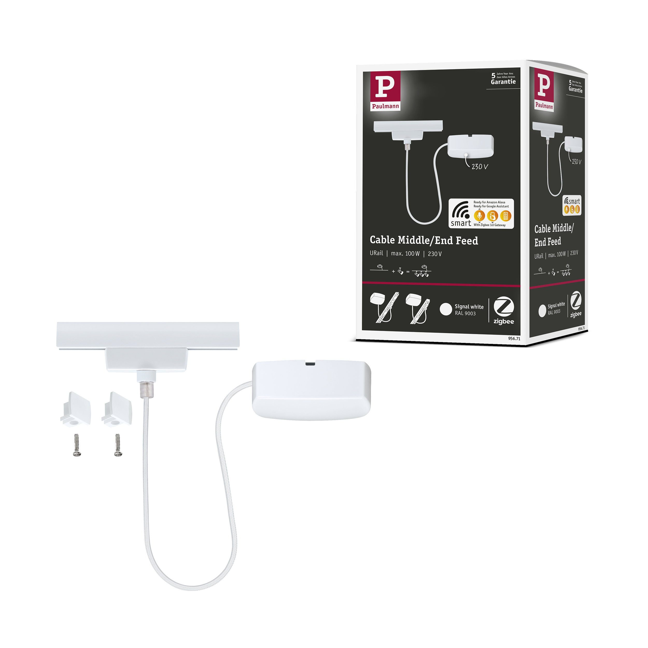 Paulmann URail Einspeisung Zigbee 3.0 Kabel 1m max. 100W Signalweiß Lampen-Verbindungskabel, (0.01 cm)