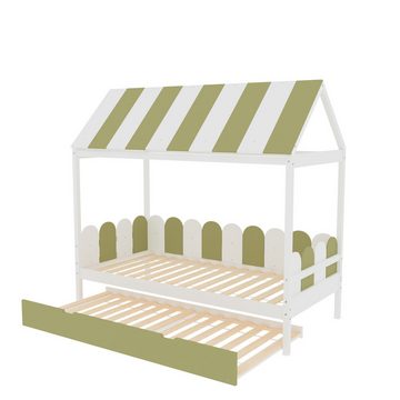 IDEASY Prinzessinbett Kinderbett 90x190 cm, mit Ausziehbett, mit Himmel, (Dachhimmeltextilien), Rausfallschutz, grün/rosa, ohne Matratze