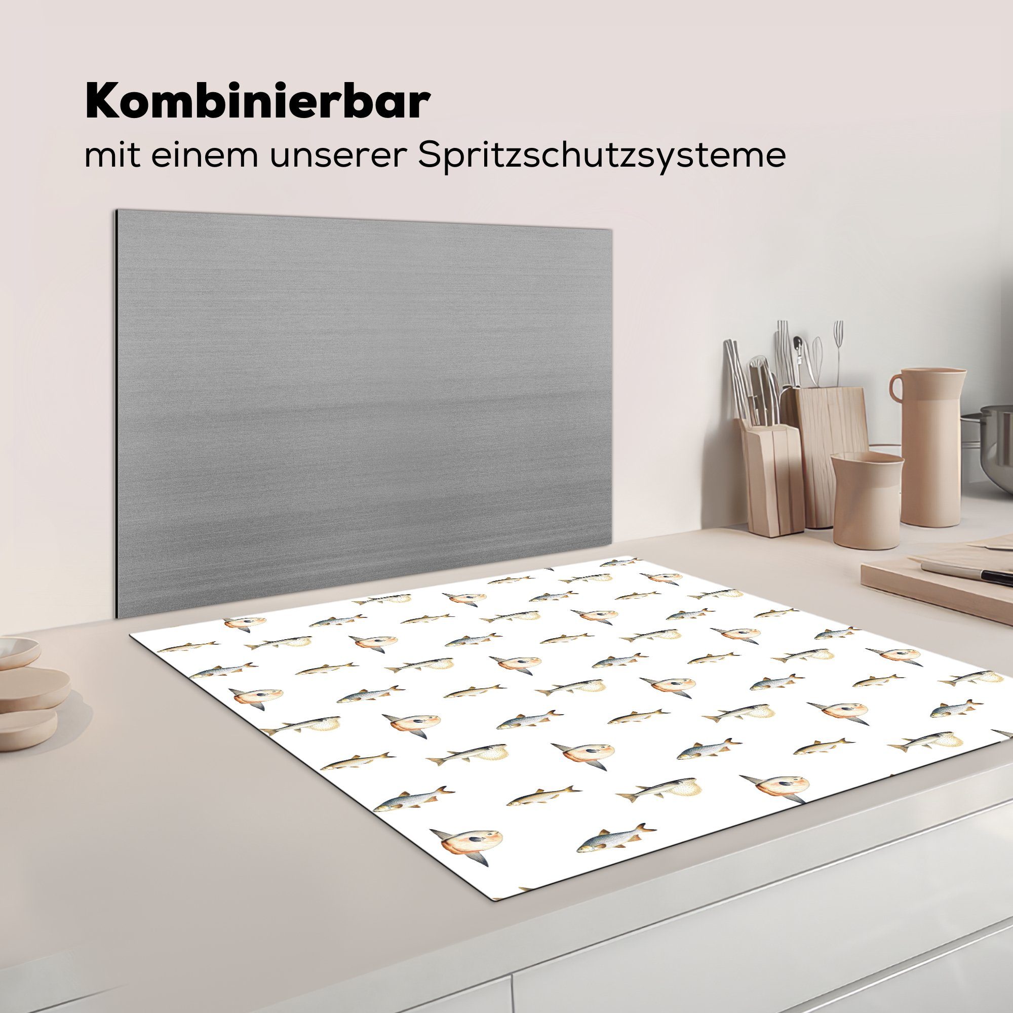 Arbeitsplatte Vinyl, Muster, 78x78 für Herdblende-/Abdeckplatte Pastell (1 Ceranfeldabdeckung, - Fisch tlg), küche MuchoWow - cm,