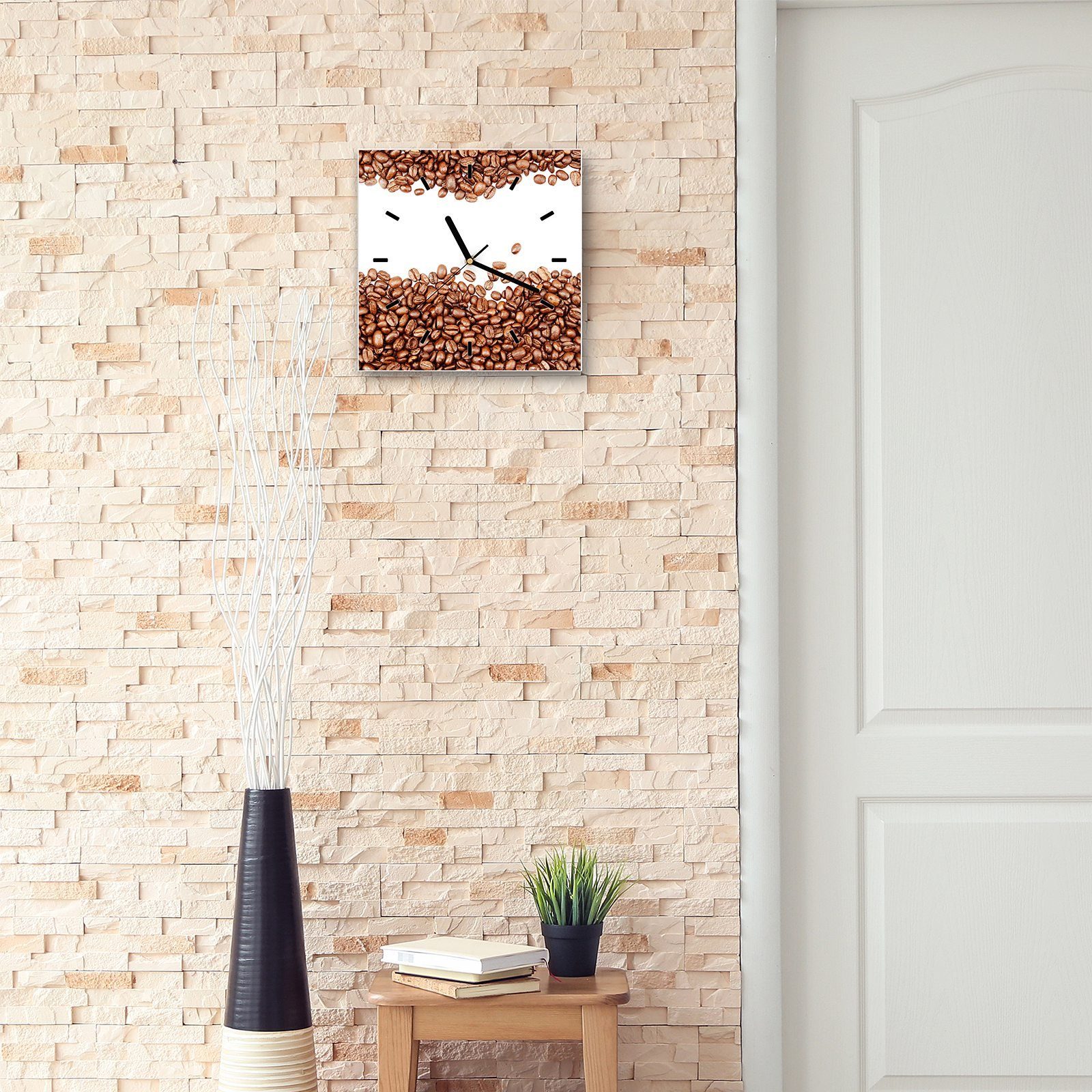 mit 30 cm Wandkunst Motiv Wanduhr Größe Kaffeebohnen Primedeco Wanduhr x 30 Nahaufnahme Glasuhr