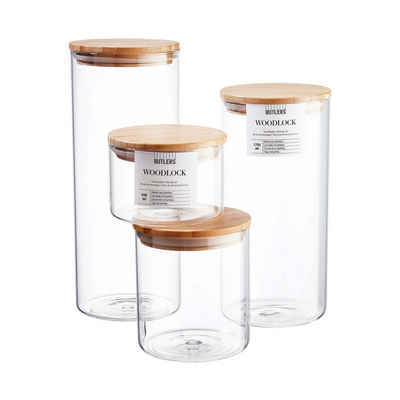 BUTLERS Vorratsglas »WOODLOCK Vorratsglas-Set 4-tlg.«, Borosilikatglas, Bambus, Silikon