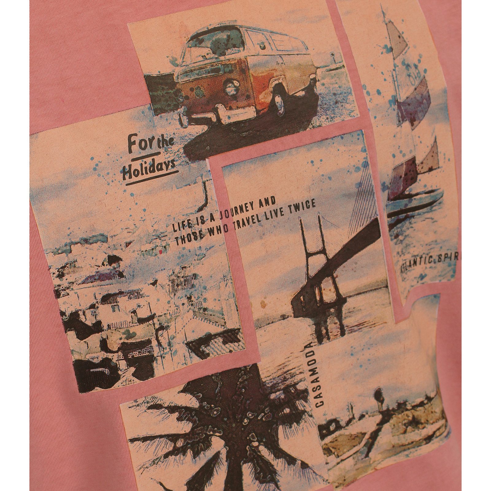 CASAMODA Rundhalsshirt CasaModa T-Shirt Vintage-Print lachs used XXL