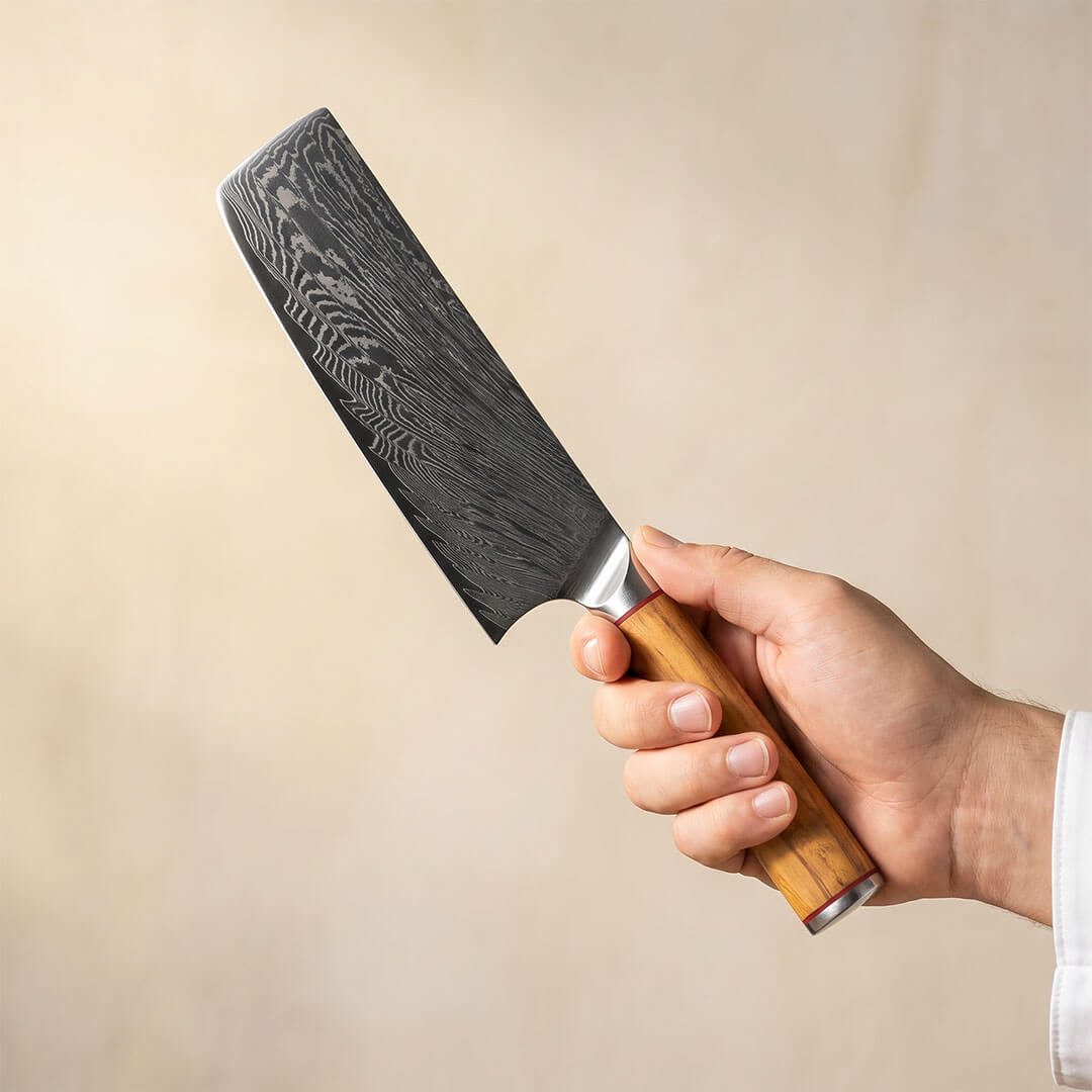 Küchenkompane Damastmesser Küchenkompane Mokuzai Nakiri – 67 Lagen VG10 Damast – Olivenholz