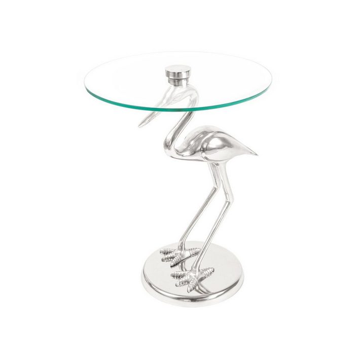 en.casa Beistelltisch Wohnzimmertisch mit Tierform-Gestell 40x40x58 cm runde Tischplatte aus Glas Silberfarben