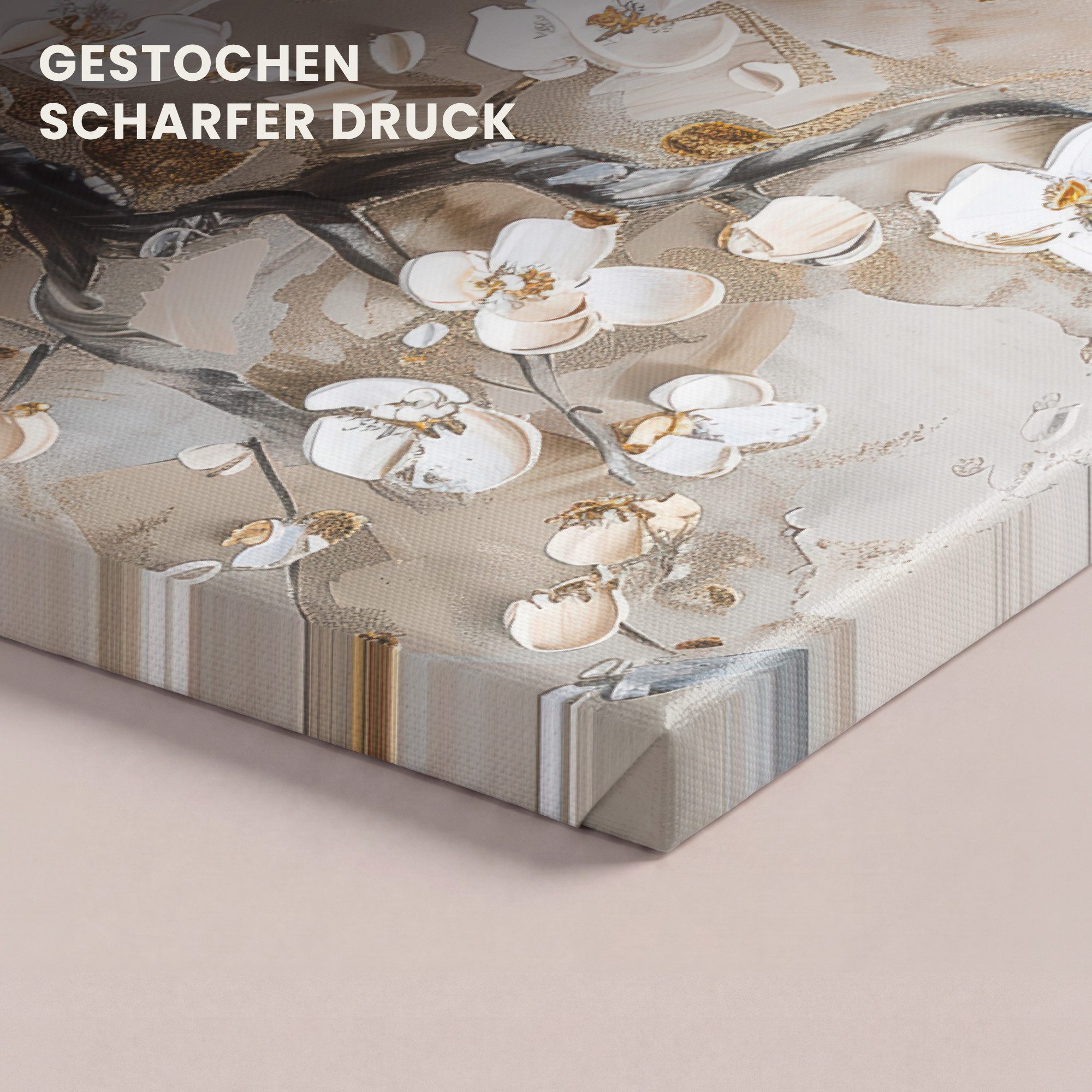 OneMillionCanvasses® Leinwandbild Blumen - Weiß - Gold - Beige - Luxus, Fotodruck (1 St), Wandbild, Deko Schlafzimmer Wohnzimmer Flur 20x20 cm – Bild 3 von 5
