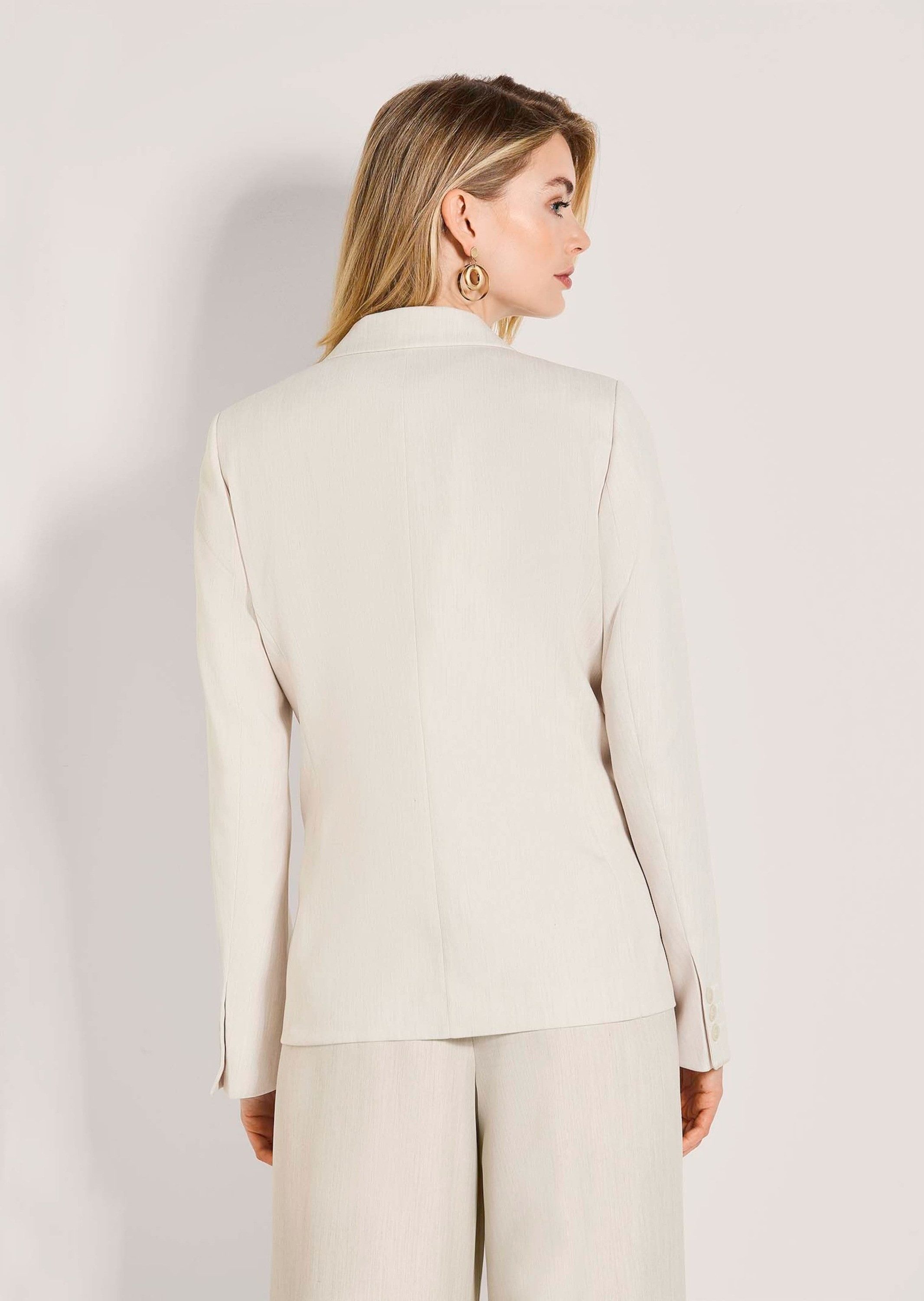 MADELEINE Kurzblazer Moderner Einreiher mit Reverskragen Jerseyblazer mit Revers, Knopfverschluss, Pattentaschen und Langarm