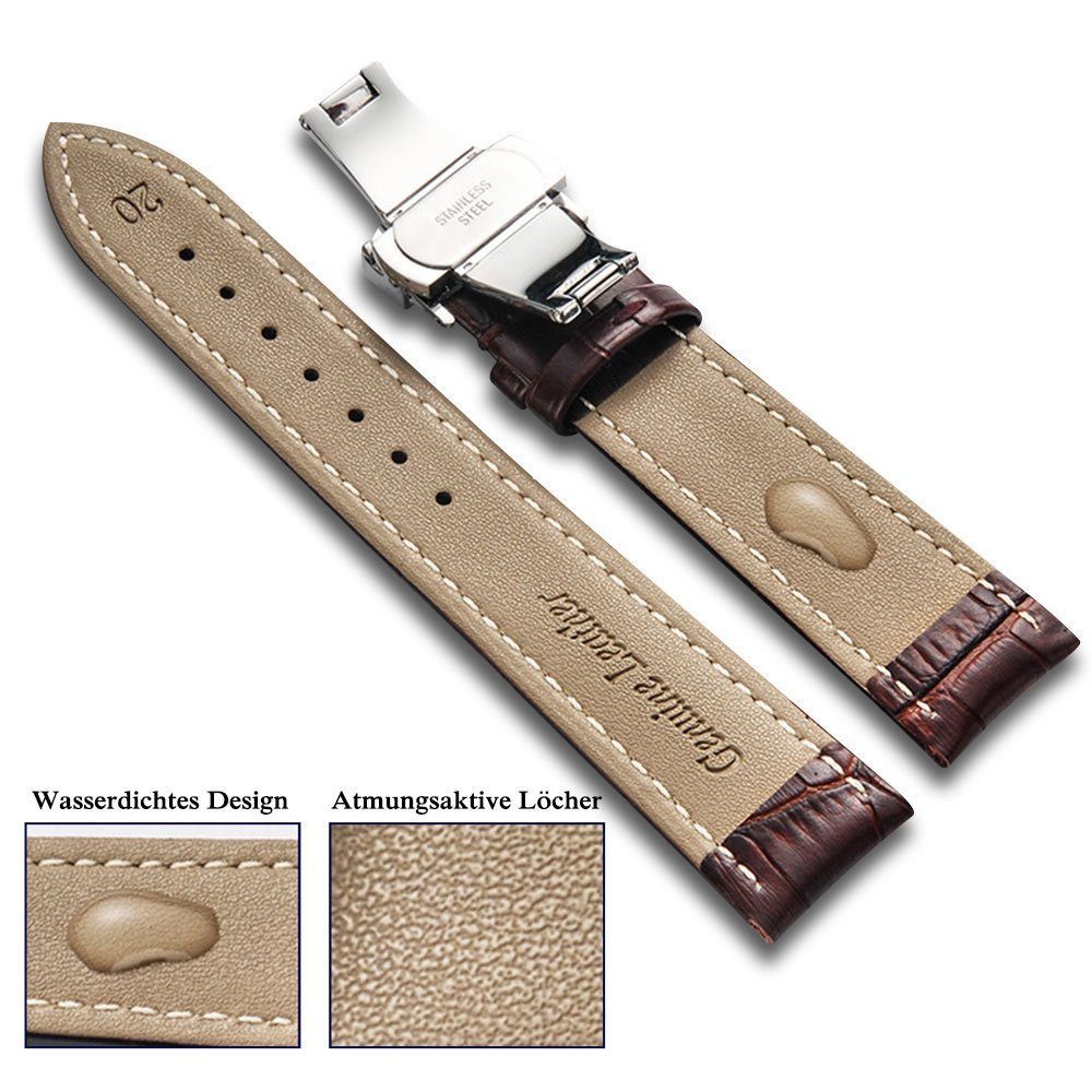 BTTO Uhrenarmband Leder Uhrenarmband Erhältlich, 18mm/20 mm/22 mm Breiten, 3 Farben, Mit Geschenkbox,SmartWatch-Armband für Samsung Galaxy/Huawei Watch