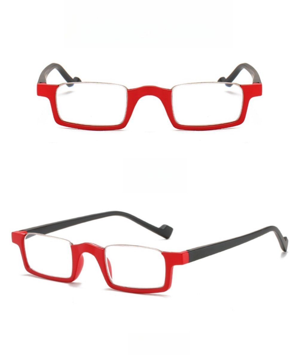 PACIEA Lesebrille Quadratische Halbrahmen Lesebrille mit anti blauem Licht rot