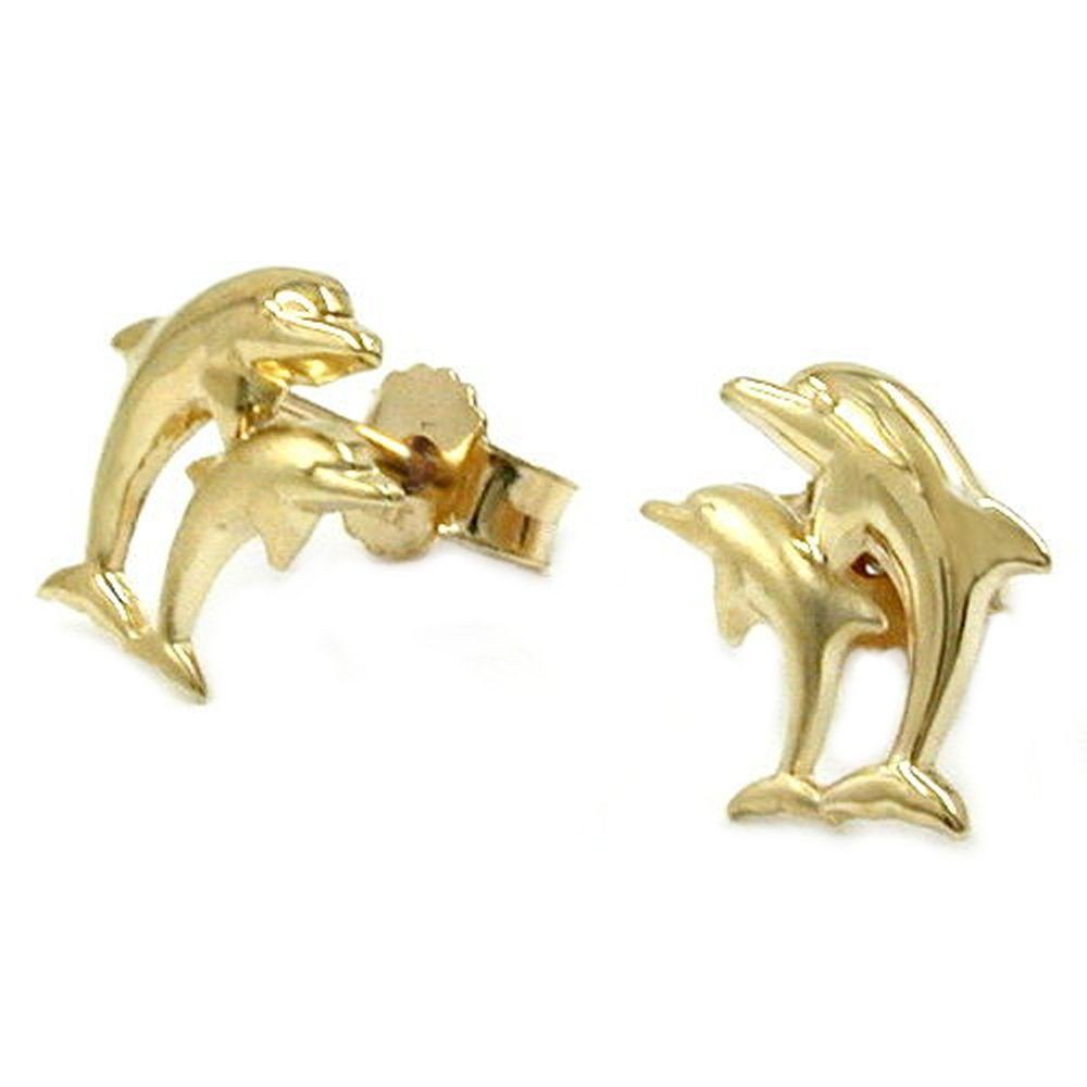 Schmuck Krone Paar Ohrstecker Stecker Ohrstecker Delfine Delfin-Pärchen aus 375 Gold Gelbgold Goldohrstecker, Gold 375