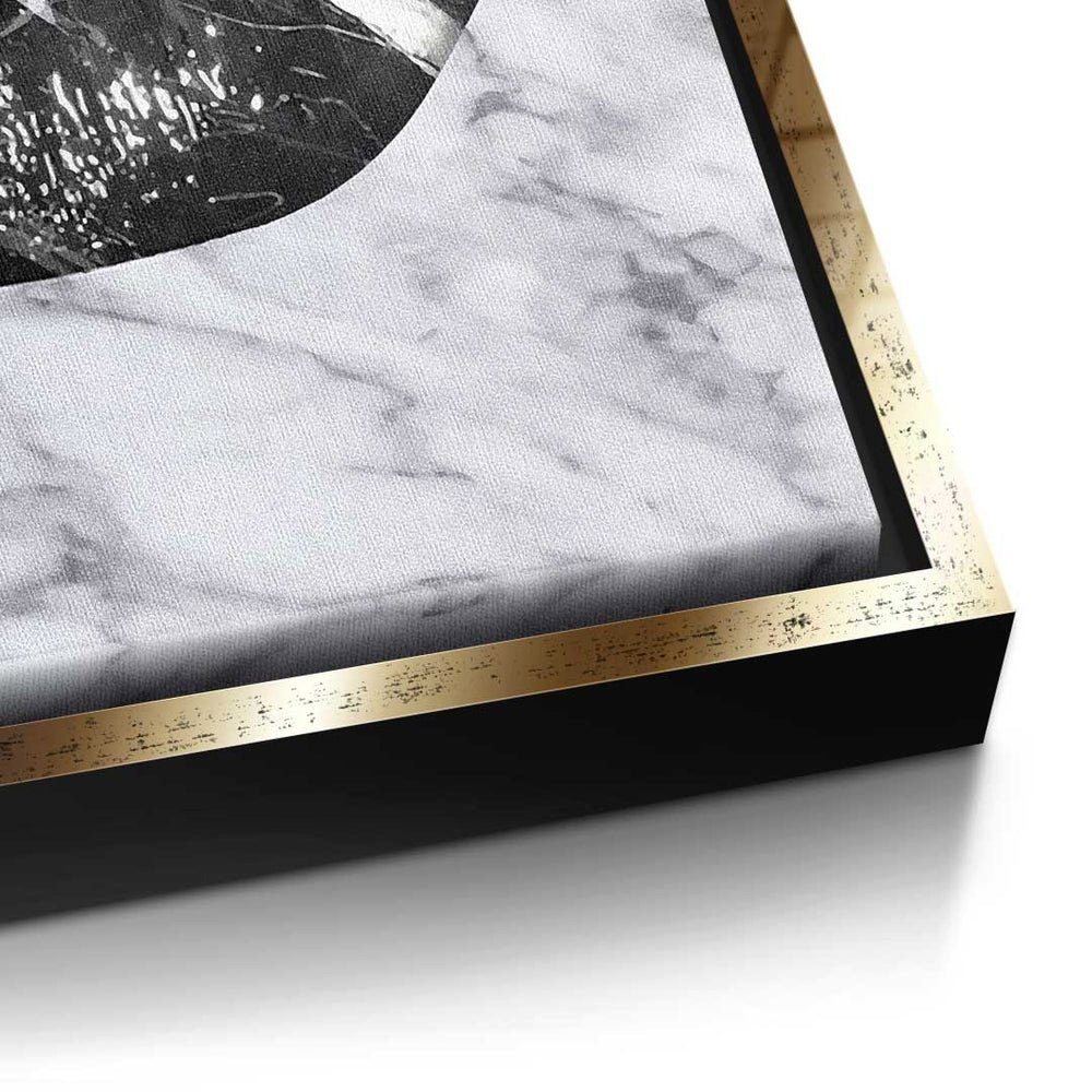 X - Rahmen Marmor Wandbild - Pop Art Leinwandbild Premium Leinwandbild, goldener modernes DOTCOMCANVAS® - Lippen