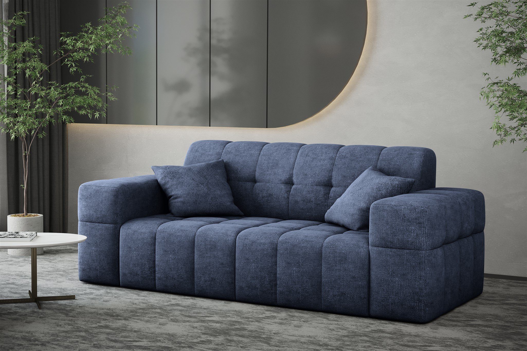 Möbel in Rundumbezug Sofa 2-Sitzer Harmony, Marineblau Sofa Designer-Sofa Stoff Fun NANCY