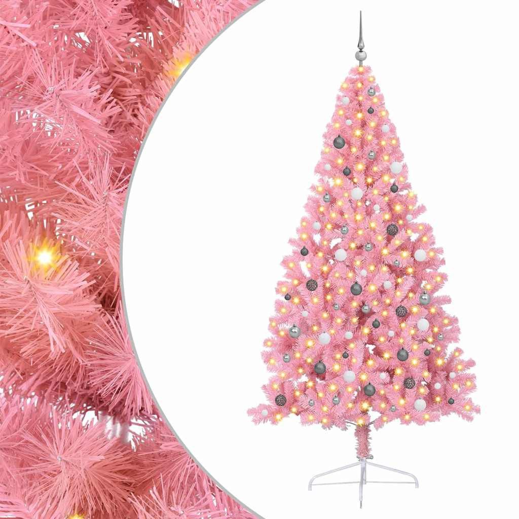 vidaXL Künstlicher Weihnachtsbaum Künstlicher vorbeleuchteter Weihnachtsbaum Rosa 240 cm PVC