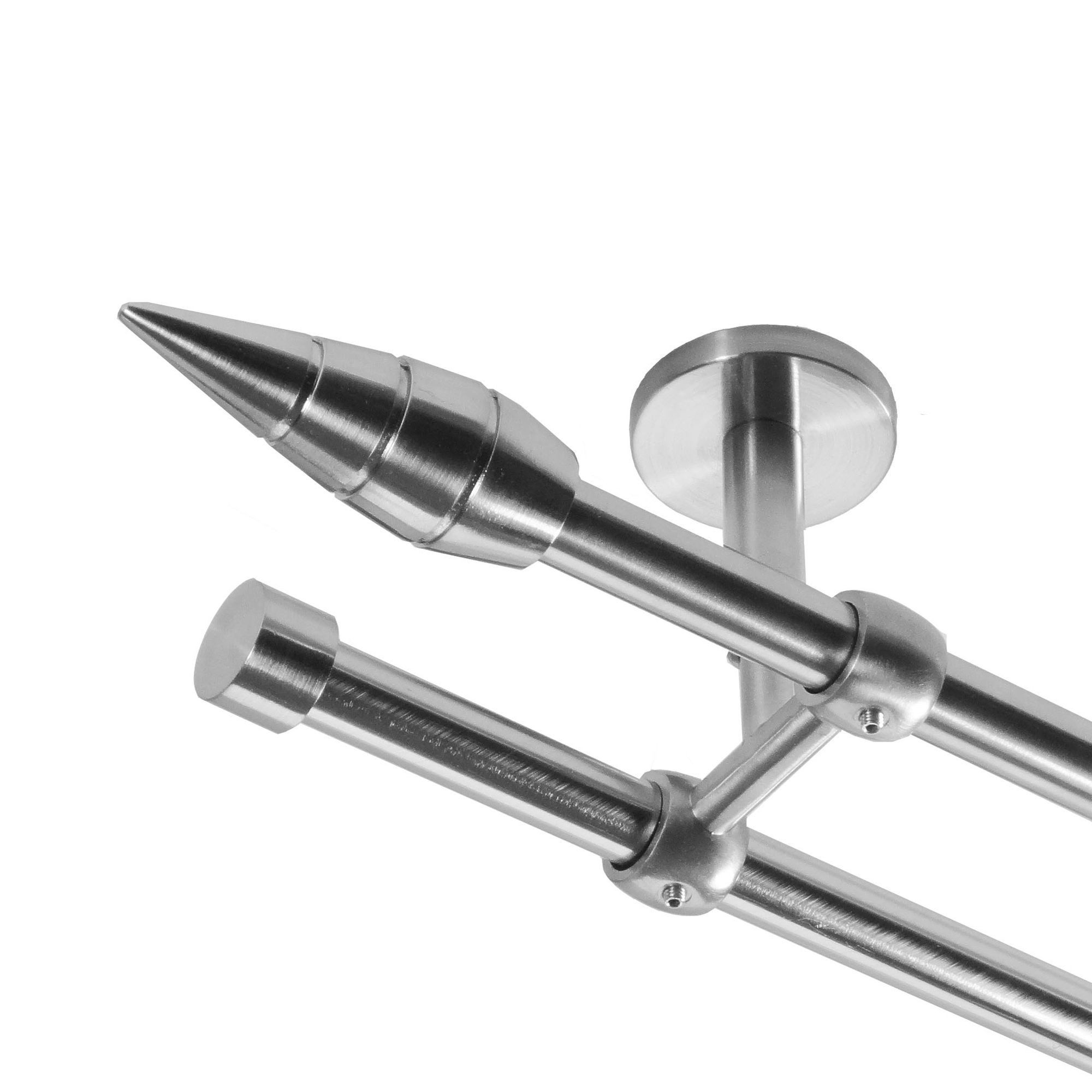 BASIT Gardinenstange Rohr Edelstahloptik 16 mm mit Deckenträgern 280 cm E18, Ø 16 mm, 2-läufig, verschraubt, Metall, D21 280 cm E18 Spitze