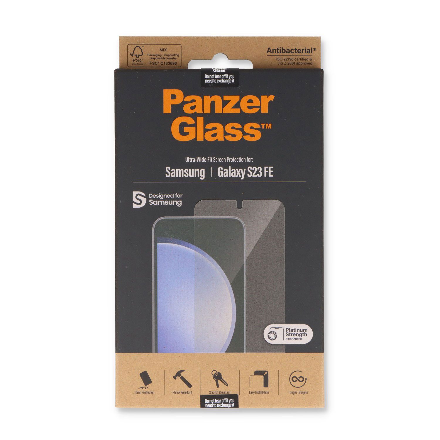 PanzerGlass Schutzfolie Displayschutz Ultra Wide Fit für Samsung Galaxy S23 FE, (1-St), Antibakterieller Displayschutz