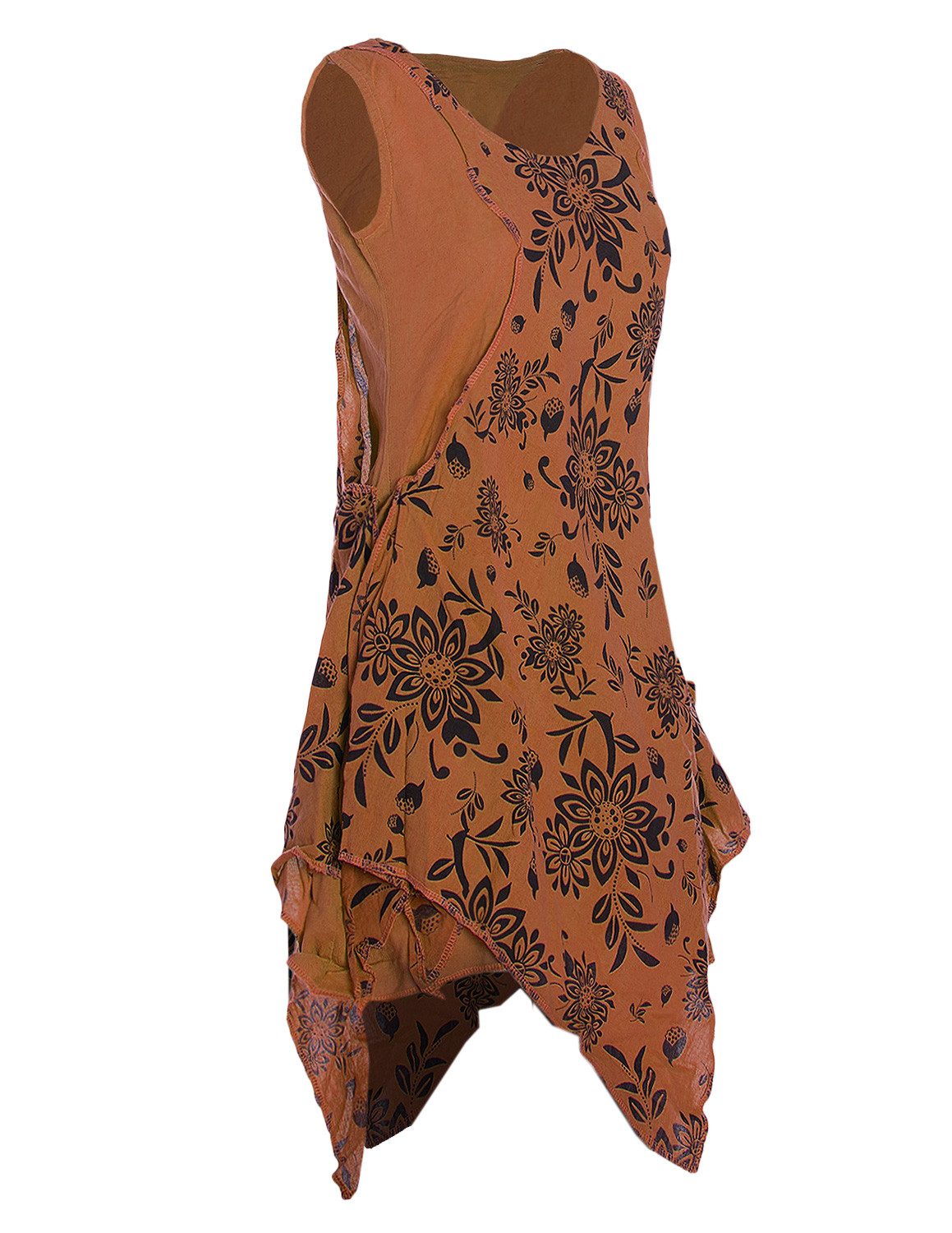 Vishes Zipfelkleid Strandkleid Damen Lagenlook Zipfel Blumenprint Baumwolle Alternative Mode, Boho, Hippie, Ethno, Festival