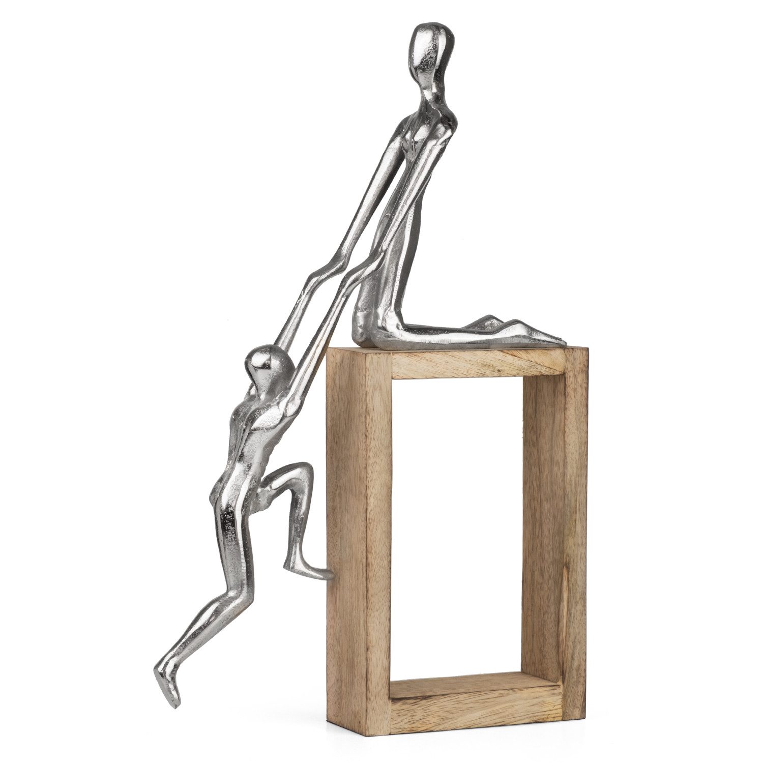 Moritz Skulptur Dekofigur Hilfe leisten aus Aluminium auf Mangoholz, Holz, Tischdeko, Fensterdeko, Wanddeko, Holzdeko, Weihnachtsdeko