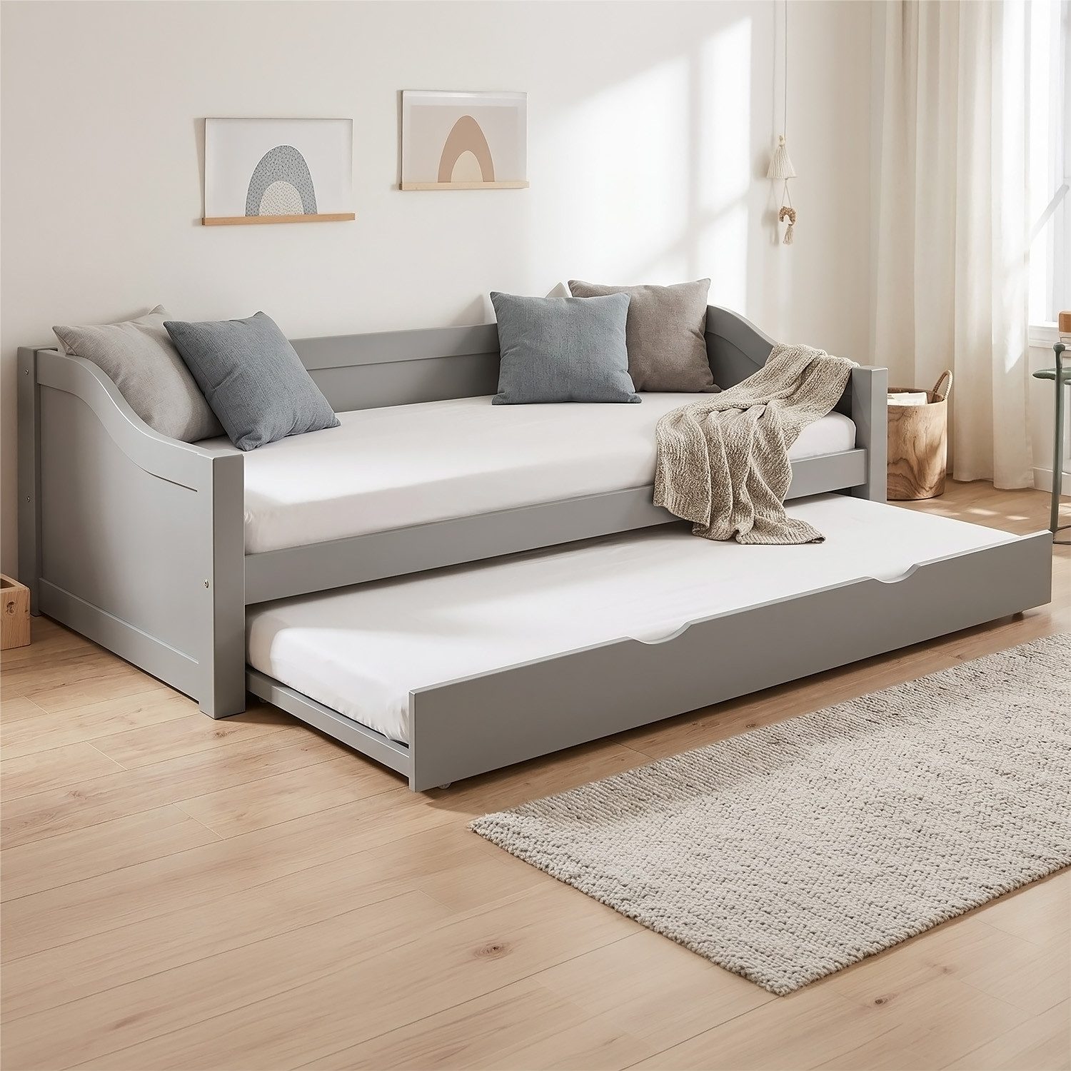 Homestyle4u Ausziehbett 90x200 mit / ohne Matratze Holz Gästebett Ausziehfunktion Doppelbett (Spar-Set), 1x 90x200, 1x90x190, 2 Personen/Kinder, Stauraumbett, ausziehbar