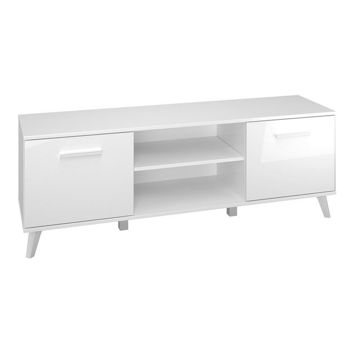 Lomadox Lowboard SELJA-131 Wohnzimmer TV- in weiß mit weiß Glanz B/H/T ca. 150/53/40 cm