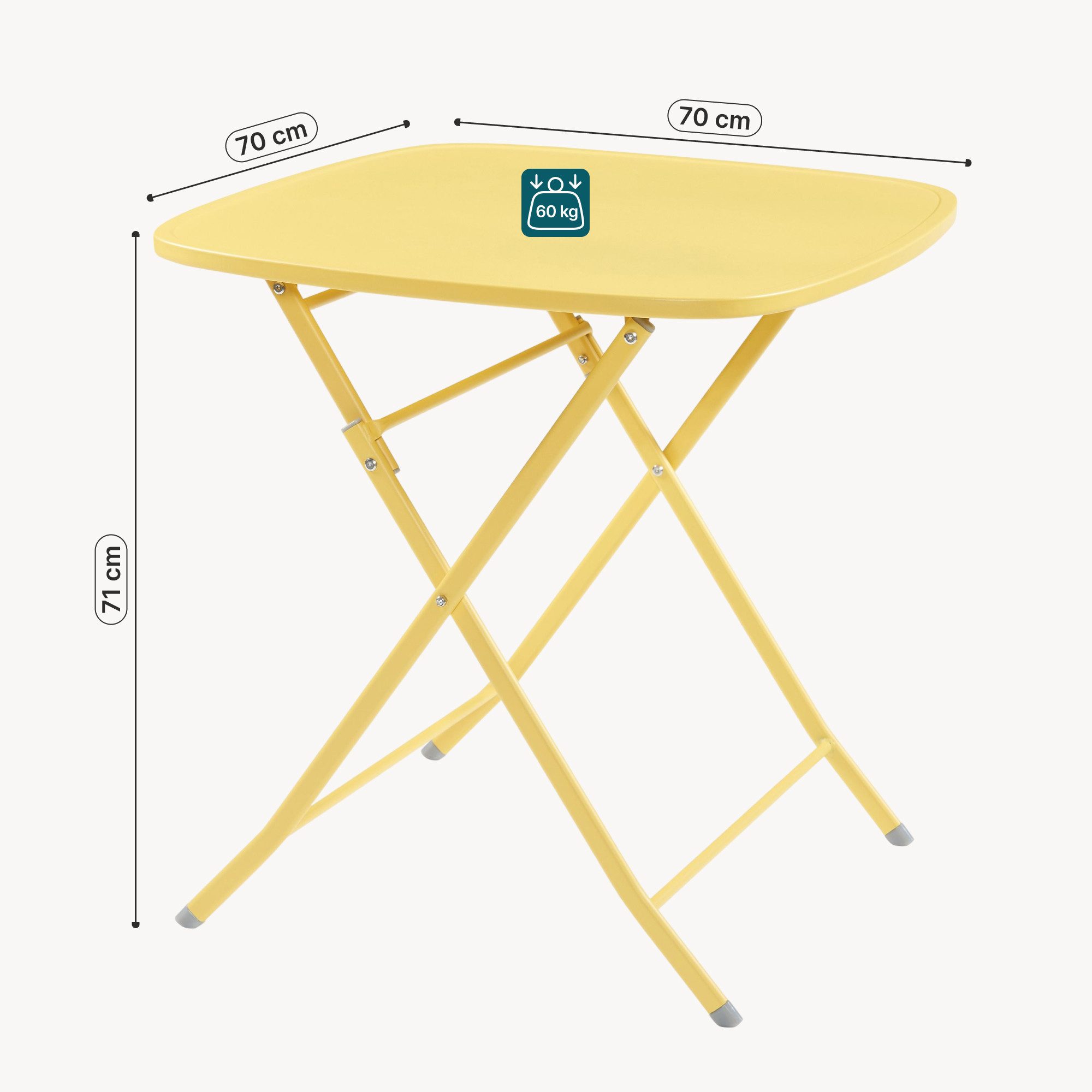 en.casa Klapptisch, »Sande« Stahl 71 x 70 x 70 cm Gelb