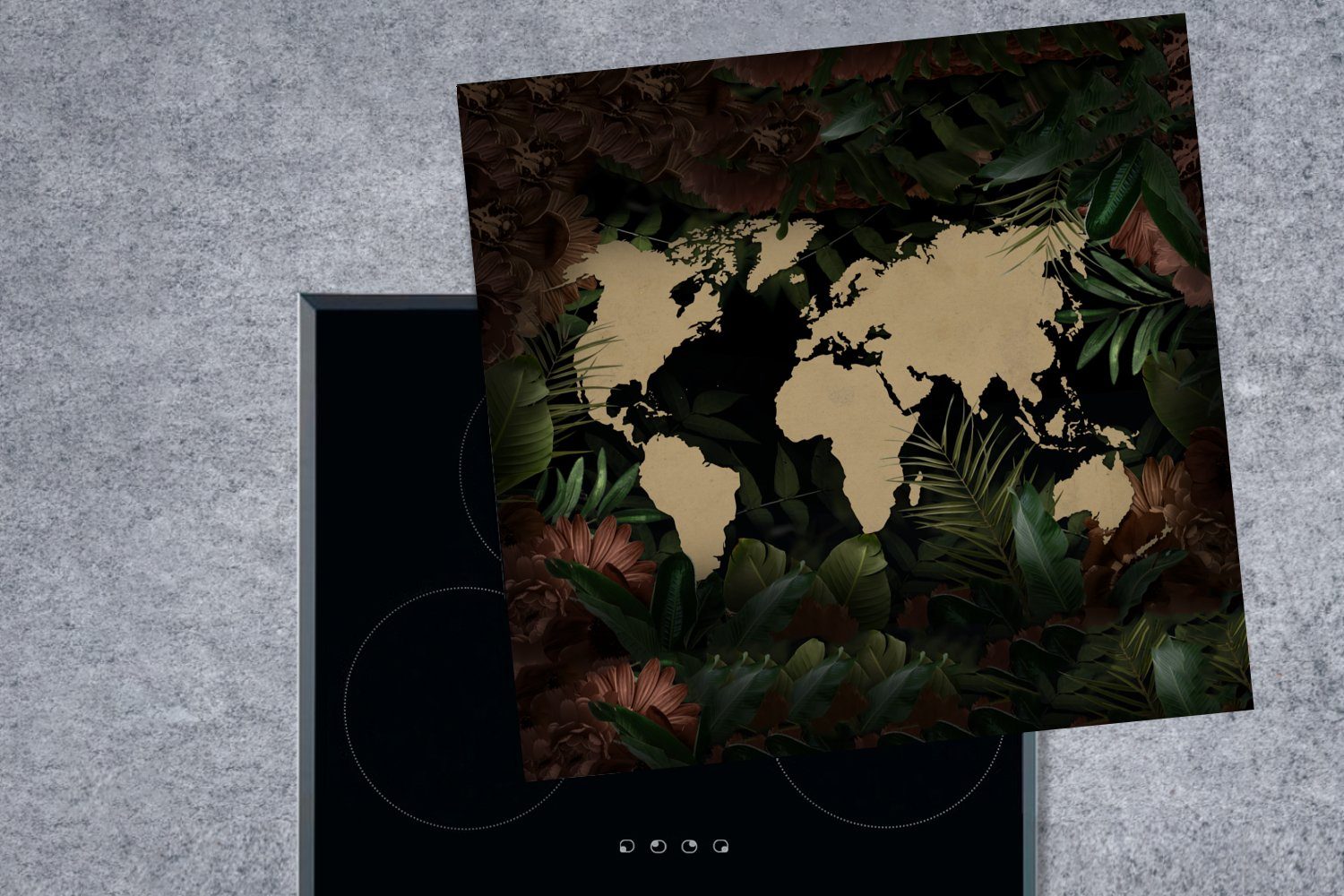 - Ceranfeldabdeckung, - tlg), küche 78x78 cm, Herdblende-/Abdeckplatte Pflanzen, MuchoWow Weltkarte für Arbeitsplatte (1 Vinyl, Blumen