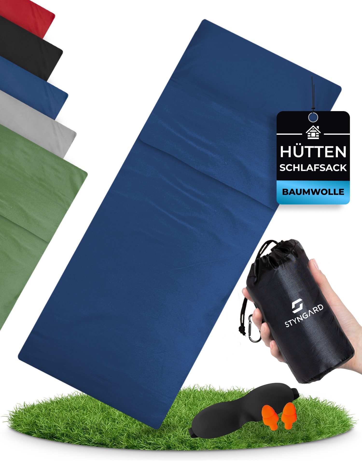 Styngard Schlafsackinlett Hüttenschlafsack Baumwolle Ultraleicht [350g] - kleines Packmaß, 100% Baumwolle, Warm und Leicht