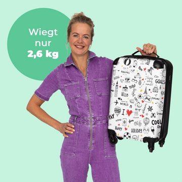 NoBoringSuitcases.com© Handgepäckkoffer Muster - Kritzelei - Reisen - Urlaub - Weiß 55x35x20cm, 4 Rollen, Koffer mit 4 rollen, Erwachsenen trolley, Reisekoffer