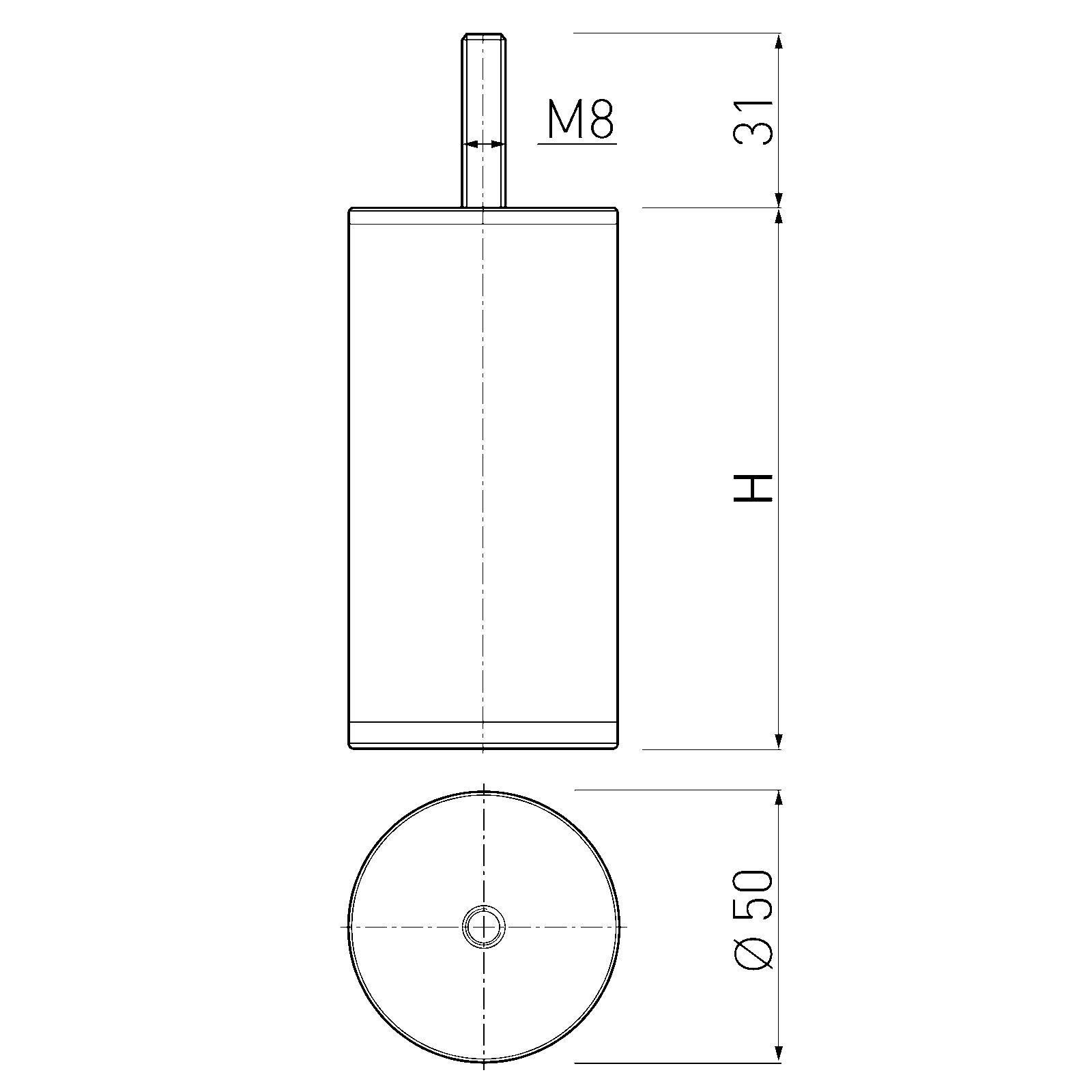 SO-TECH® Möbelfuß UNIFORM mit M8-Gewinde, Höhen: 80-150 mm, Chrom poliert, Höhe 100 mm, Durchmesser 50 mm