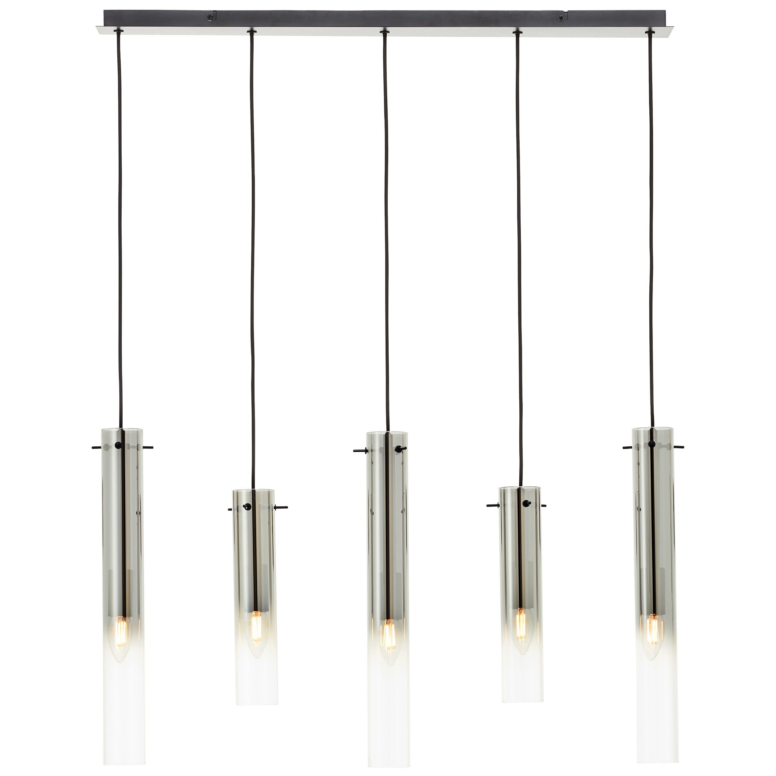 Brilliant Pendelleuchte Glasini, ohne Leuchtmittel, mit Rauchglas, 199 cm Höhe, 95 cm Breite, 5 x E14, schwarz