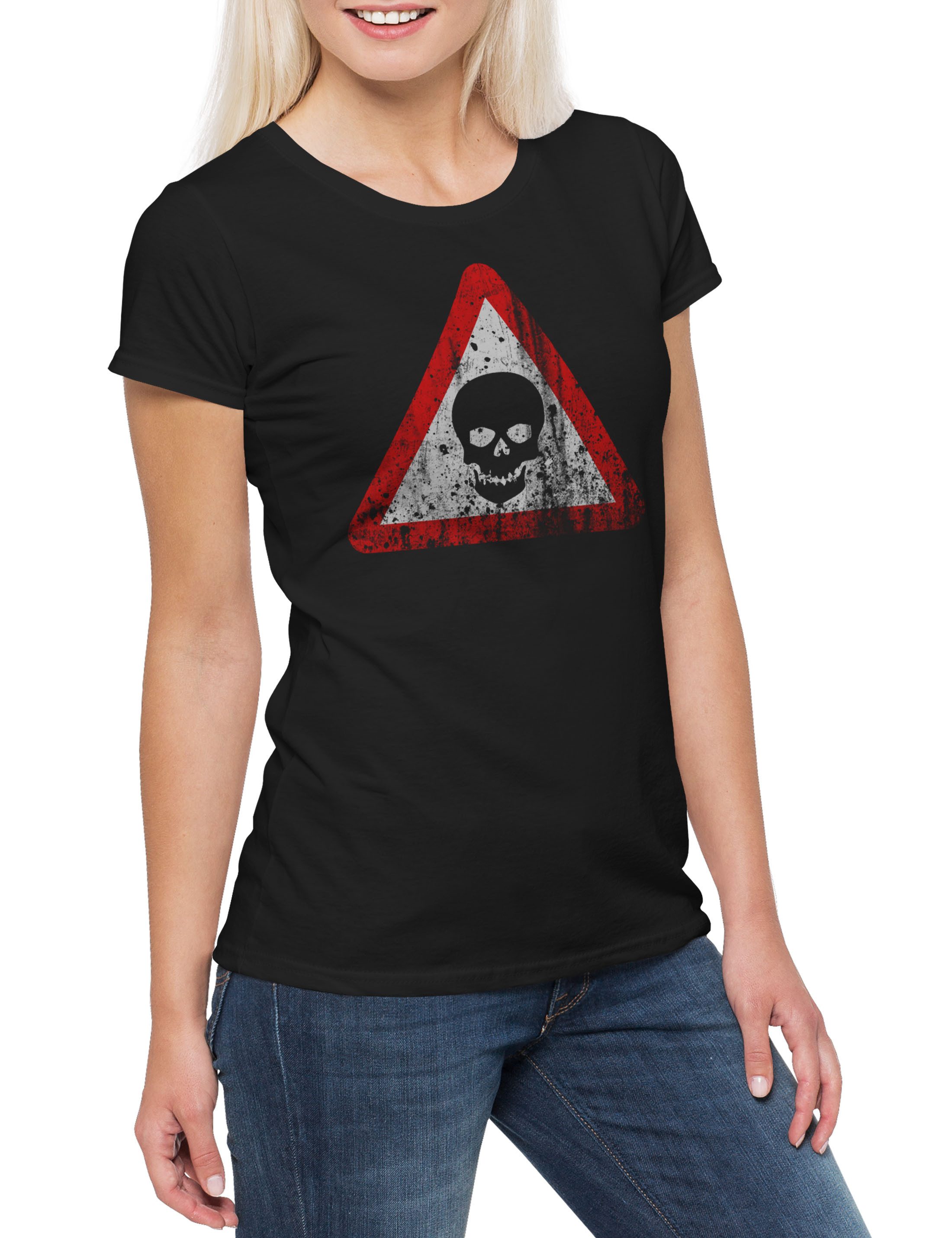 Print-Shirt Skull Sign Damen T-Shirt Gothic Horror Schädel Medieval LARP Lovecraft