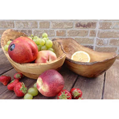 Olivenholz-erleben Obstschale Obstschale rustikaler Rand (L30-34 cm) aus Olivenholz, Antibakterielle Wirkung, lebensmittelecht, handefertigt, Naturprodukt