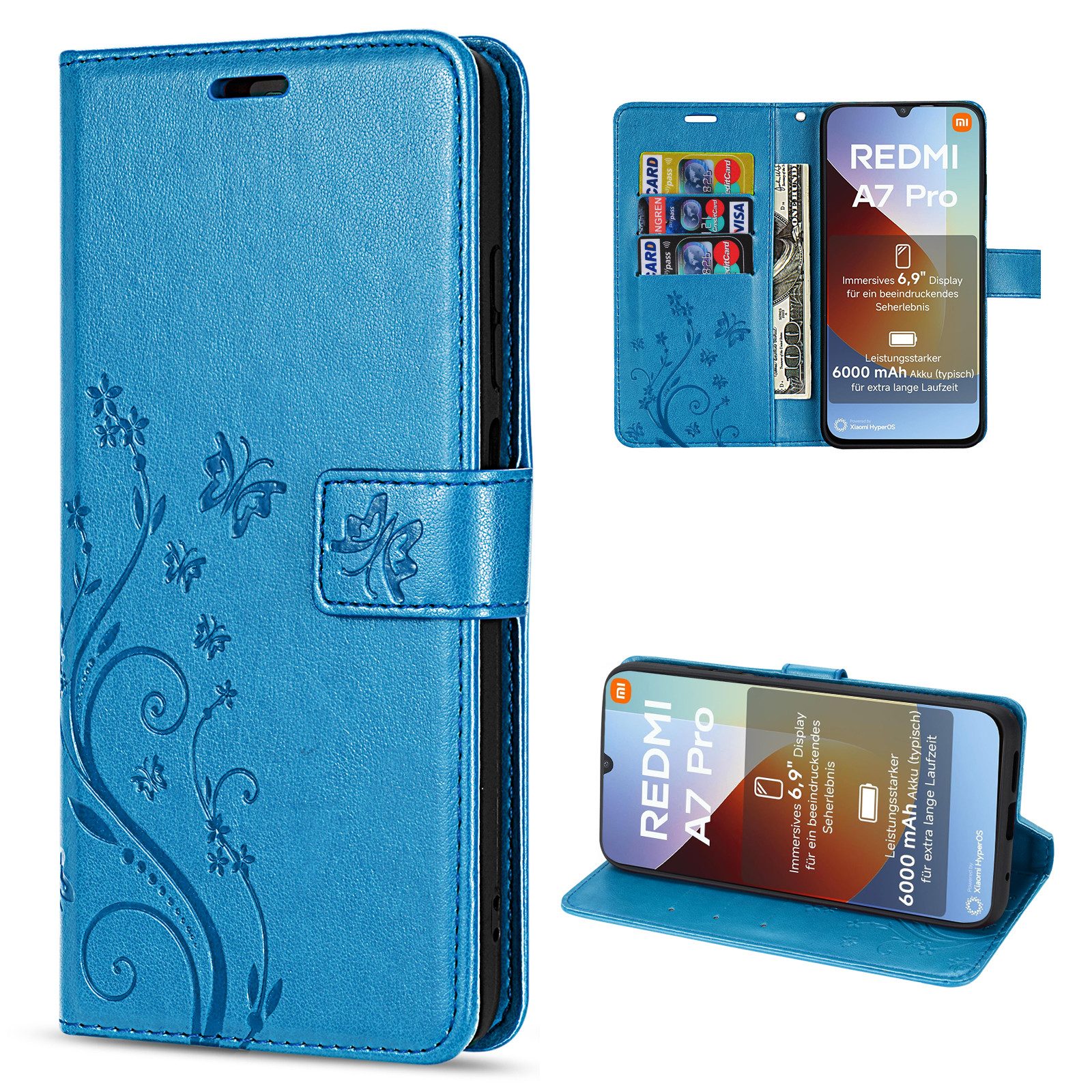 betterfon Handyhülle für Xiaomi Hülle mit [Standfunktion][Kartenfächern], Bookstyle-Hülle: Magnetverschluss 3 Kartenfächer & Standfunktion