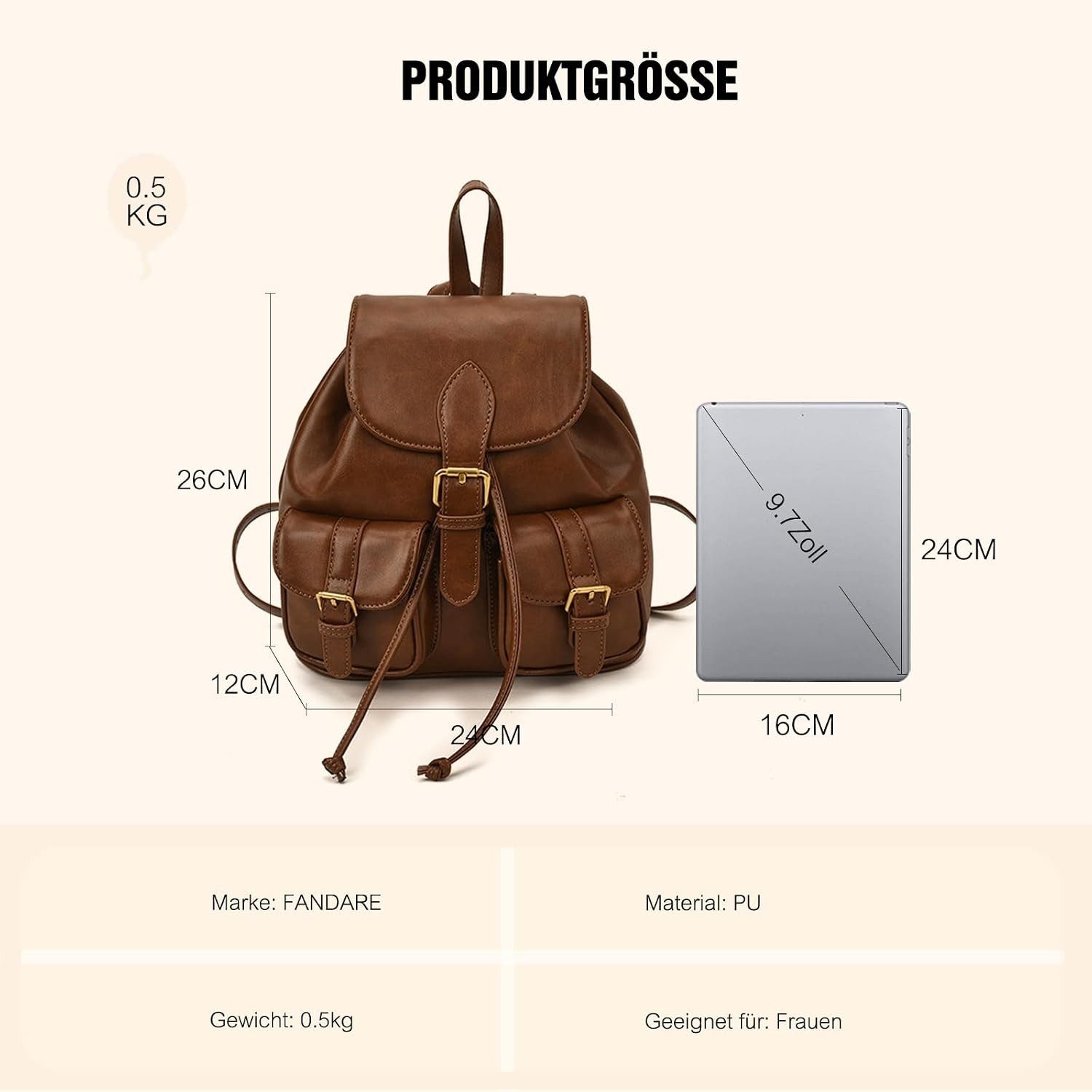 inschimmer Cityrucksack Rucksack Damen klein Tagesrucksack für Pendeln Reise Schule Daypack – Bild 2 von 5