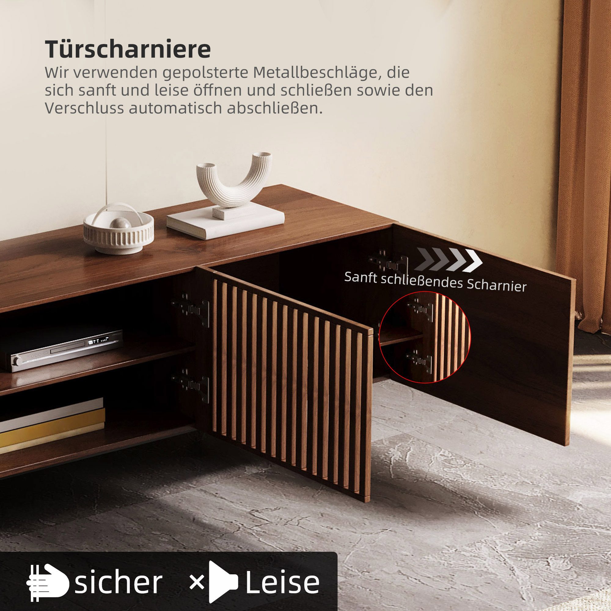 oleyluckidea TV-Schrank Moderner TV-board 75 Zoll, TV Lowboard mit Stauraum, Nussbaum Breite 180/240 cm – Bild 5 von 5