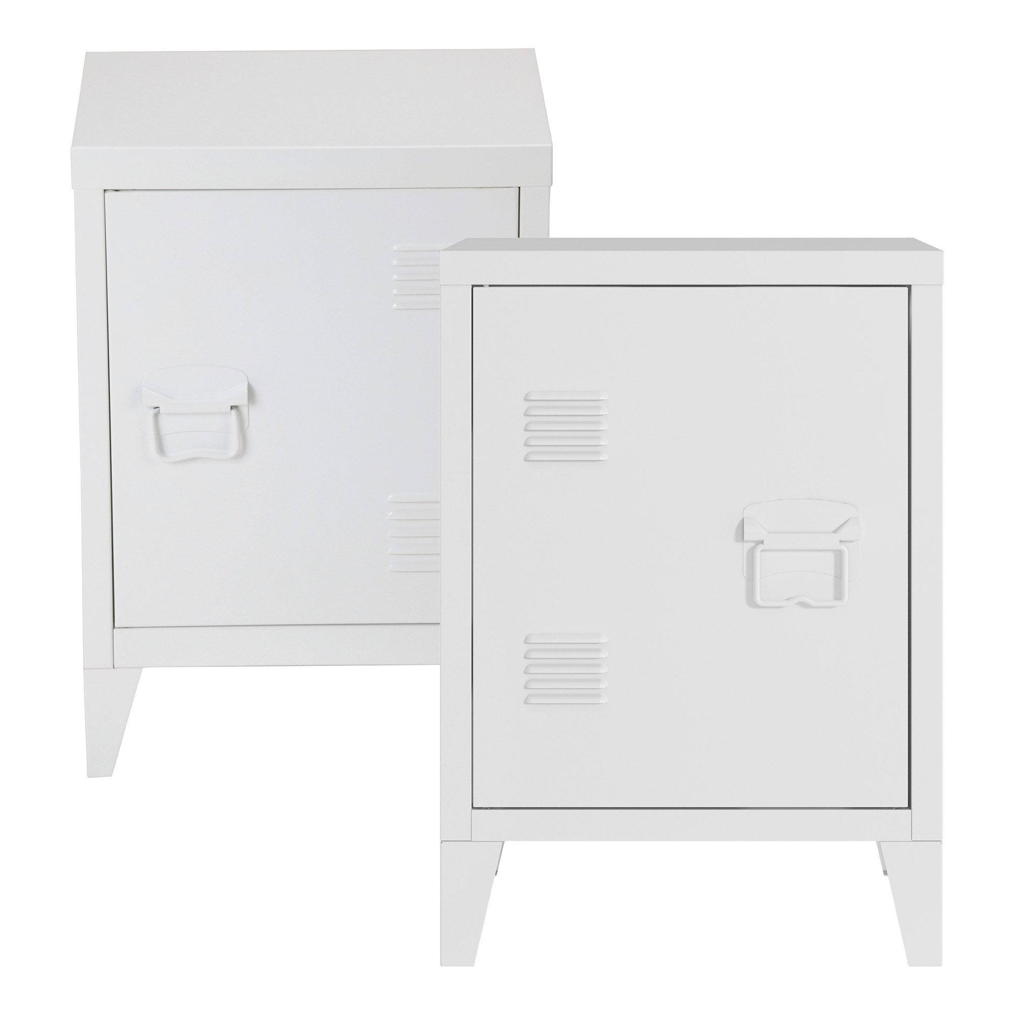 en.casa Nachtschrank (2er Set) »Inari« mit Türgriff rechts und links Stahl 57 x 40 x 30 cm Weiß