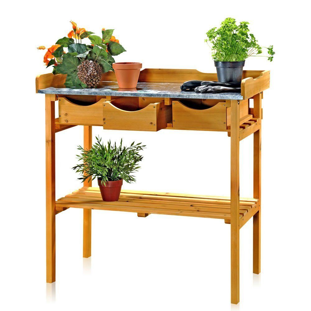 Pflanztisch in Oberflächen-Platte Braun Hochwertige Holztisch Pflanztisch Blumentisch Gartentisch (Stück), Gärtnertisch Arbeitstisch Fichtenholz aus Melko